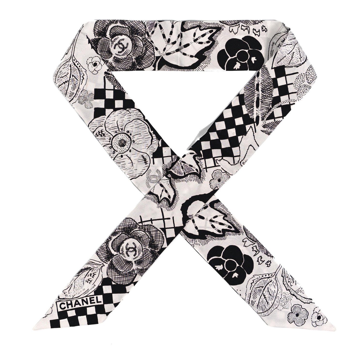 Silk CC Slim Bandeau Scarf White Black
