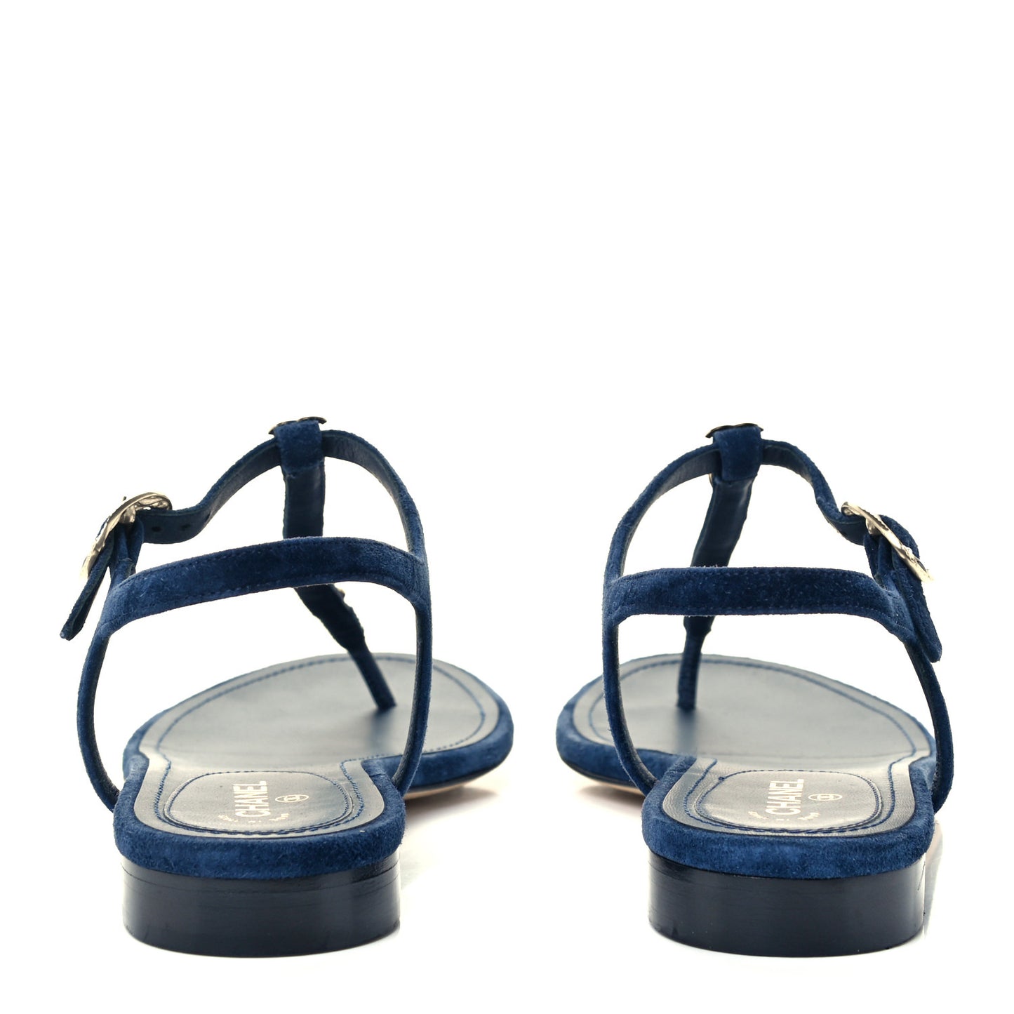 Suede Calfskin Thong Sandals 38 Navy Blue