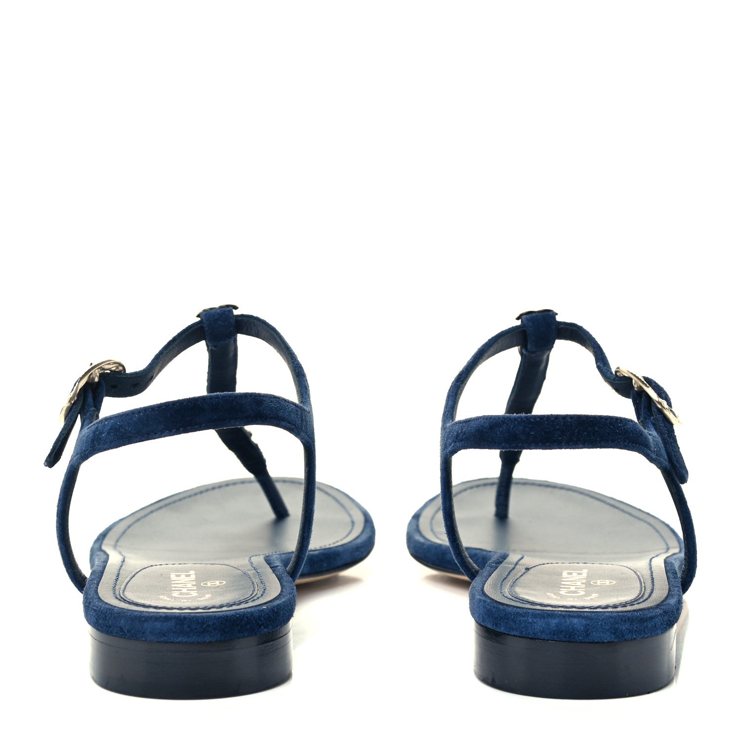 Chanel Suede Calfskin Thong Sandals 38 Navy Blue 6 of 11