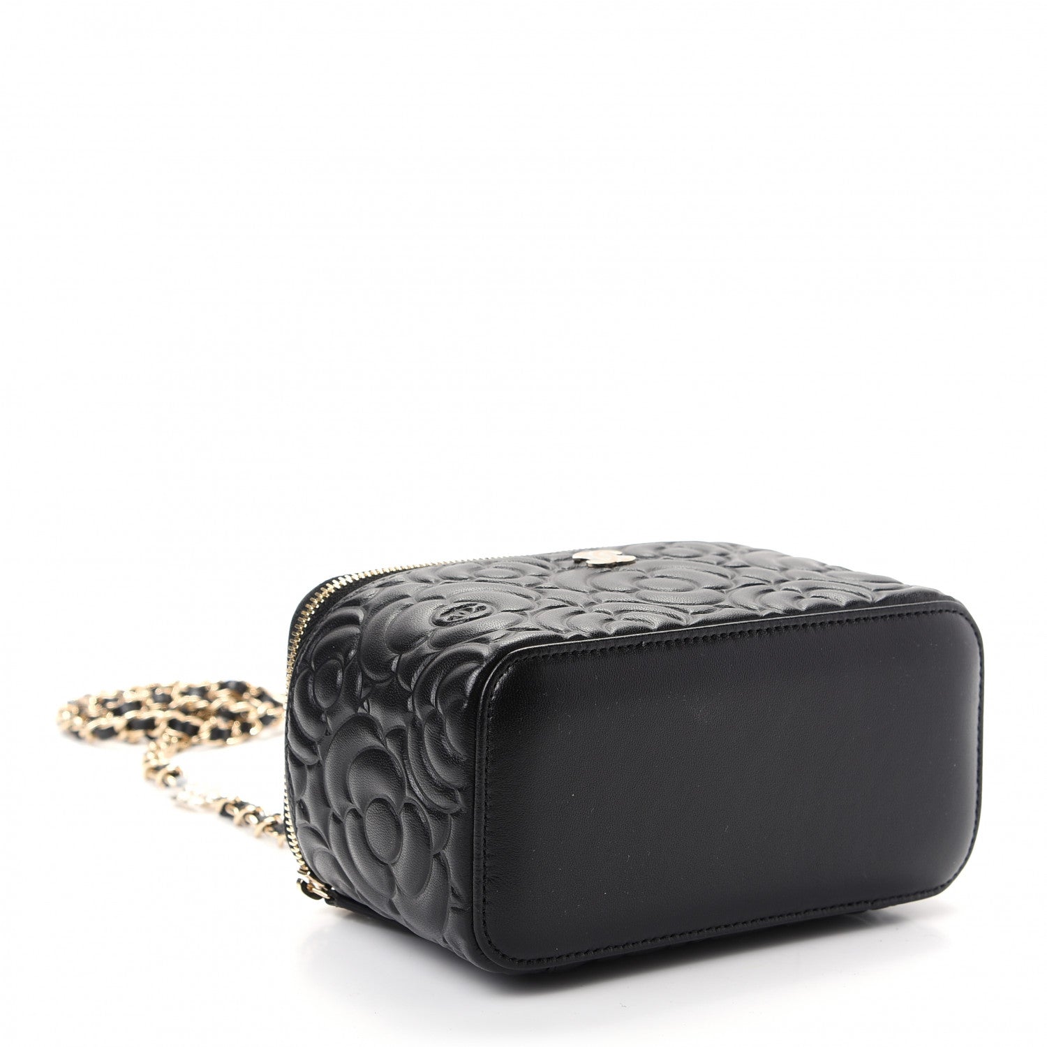 Chanel Goatskin Camellia Embossed Quilted Small Vanity Case With Chain Black 4 of 10