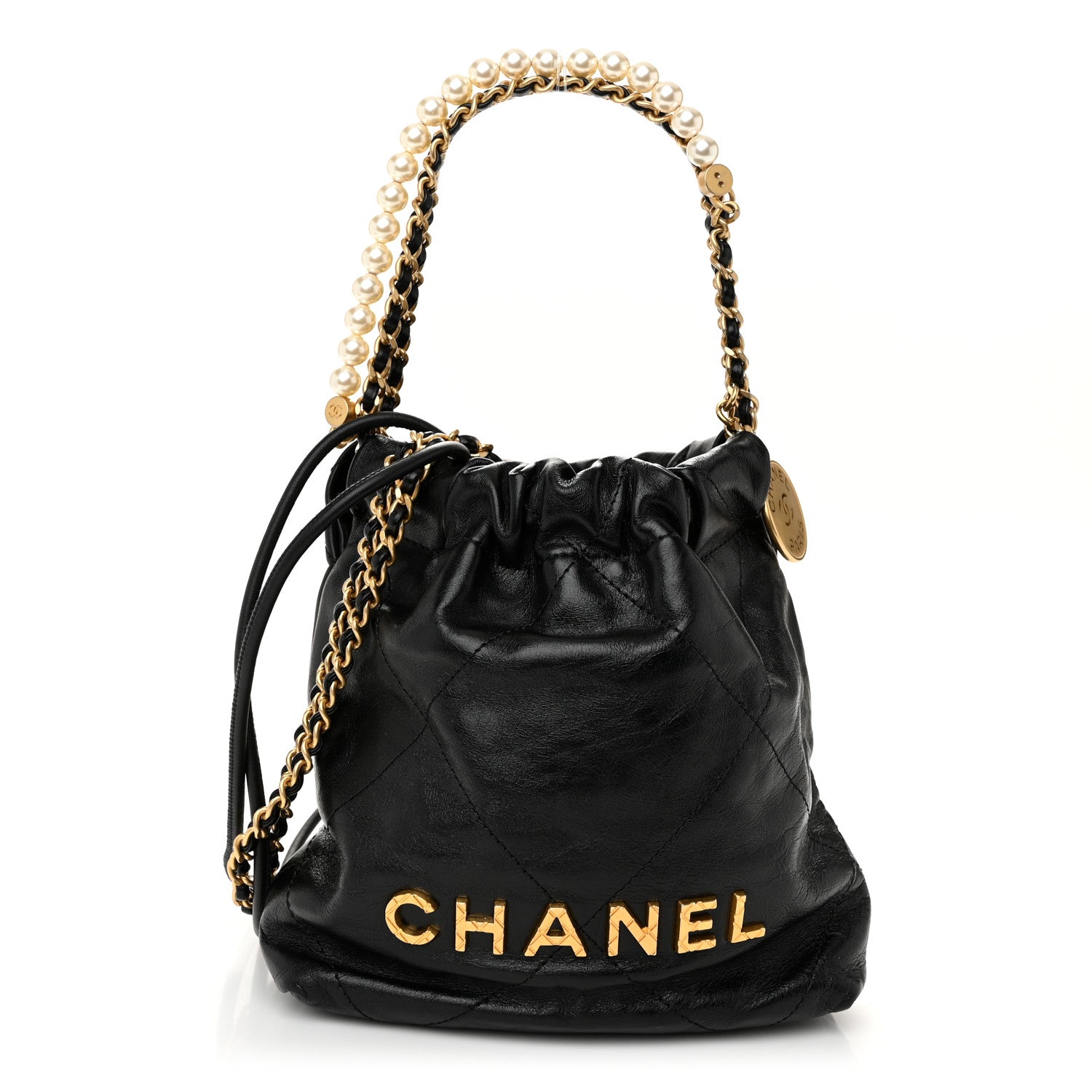 Chanel Shiny Crumpled Calfskin Quilted Pearl Mini Chanel 22 Black 1 of 10