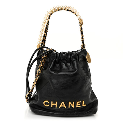 Chanel Shiny Crumpled Calfskin Quilted Pearl Mini Chanel 22 Black 1 of 10
