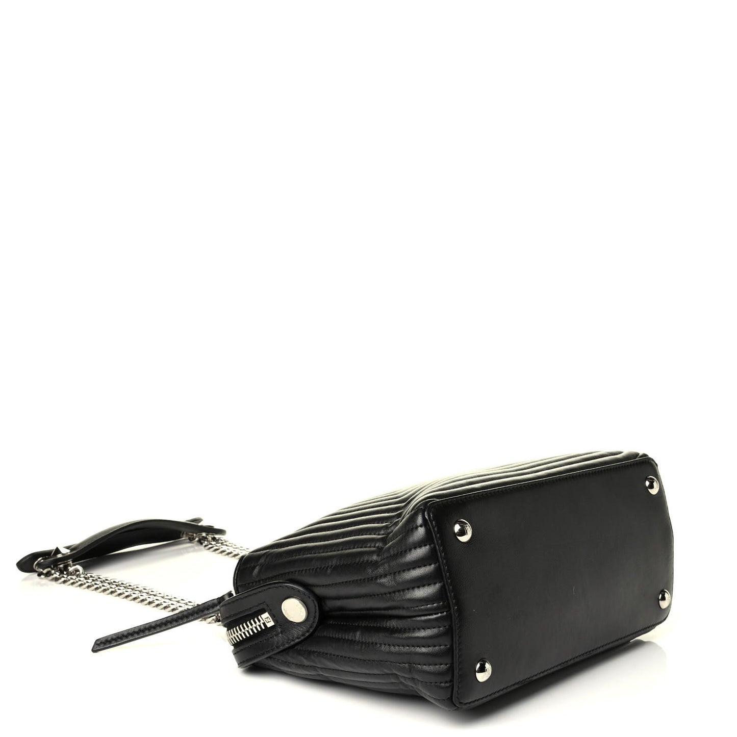 Shiny Nappa Trapuntata Small DotCom Click Chain Satchel Black