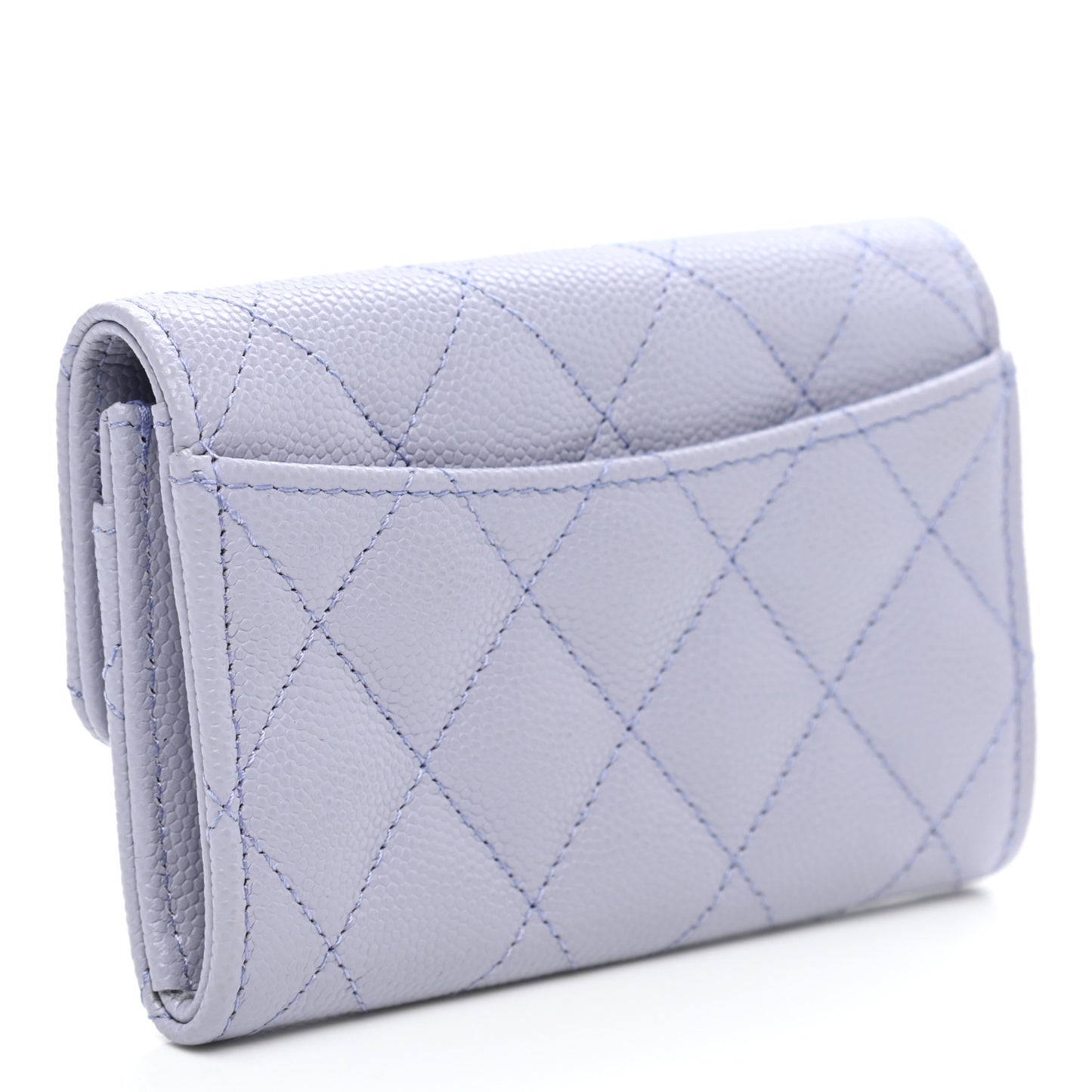Caviar Quilted Flap Card Holder Wallet Light Purple