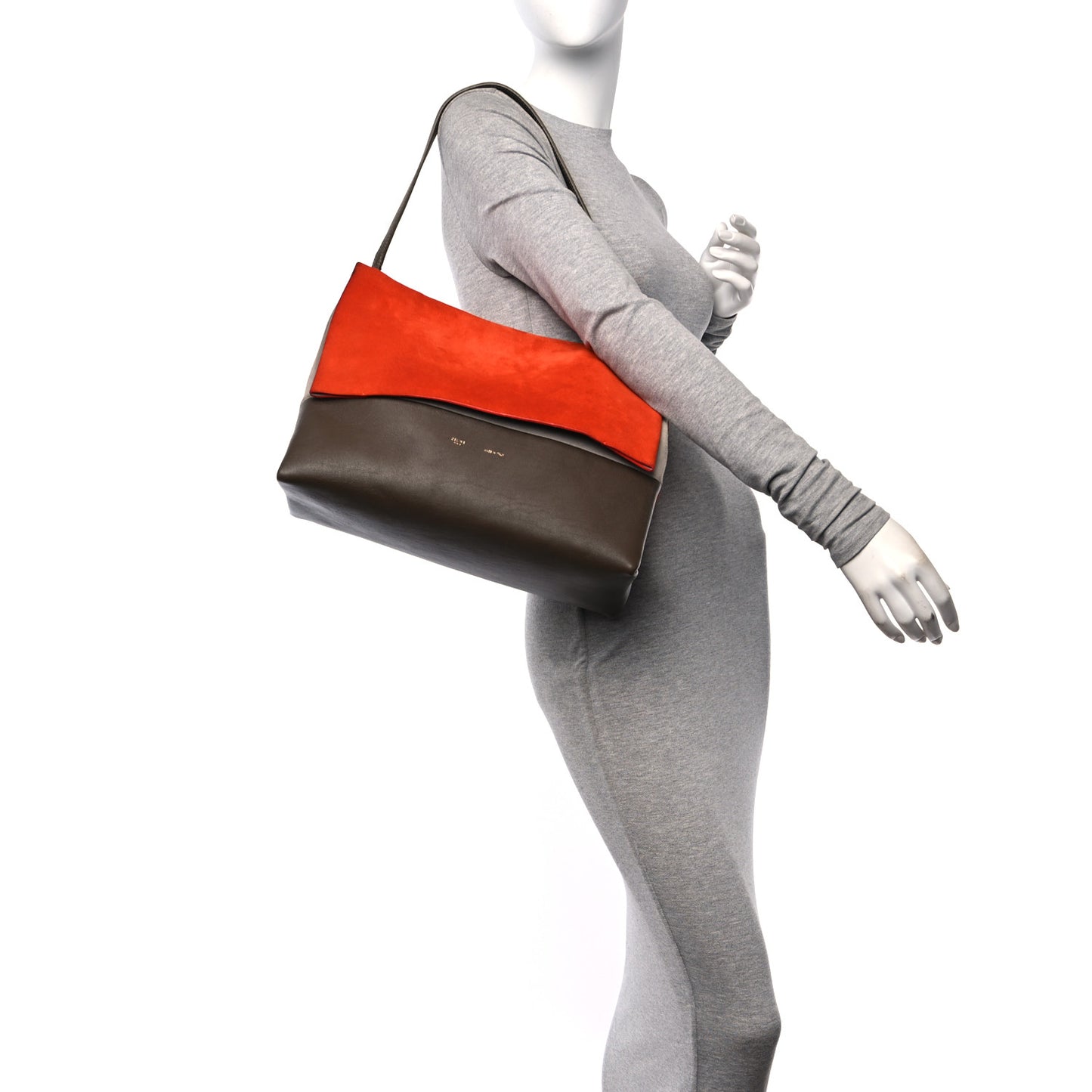 Calfskin Suede All Soft Shoulder Bag Bright Orange Cement Olive