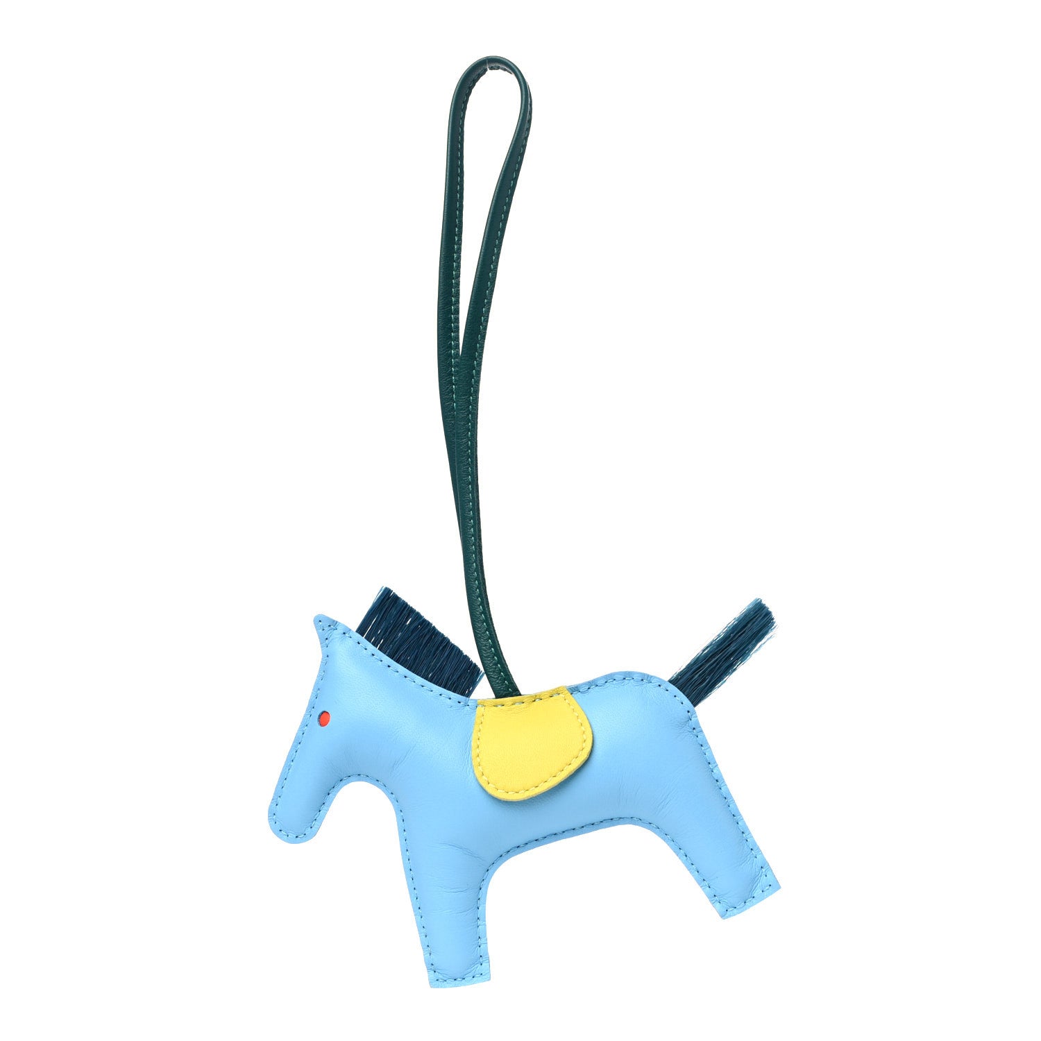 Hermes Milo Lambskin Horse Hair Grigri Rodeo Horse Bag Charm MM Bleu Celeste Lime Malachite 1 of 4
