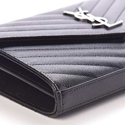 Saint Laurent Grain De Poudre Matelasse Chevron Monogram Chain Wallet Black 7 of 9