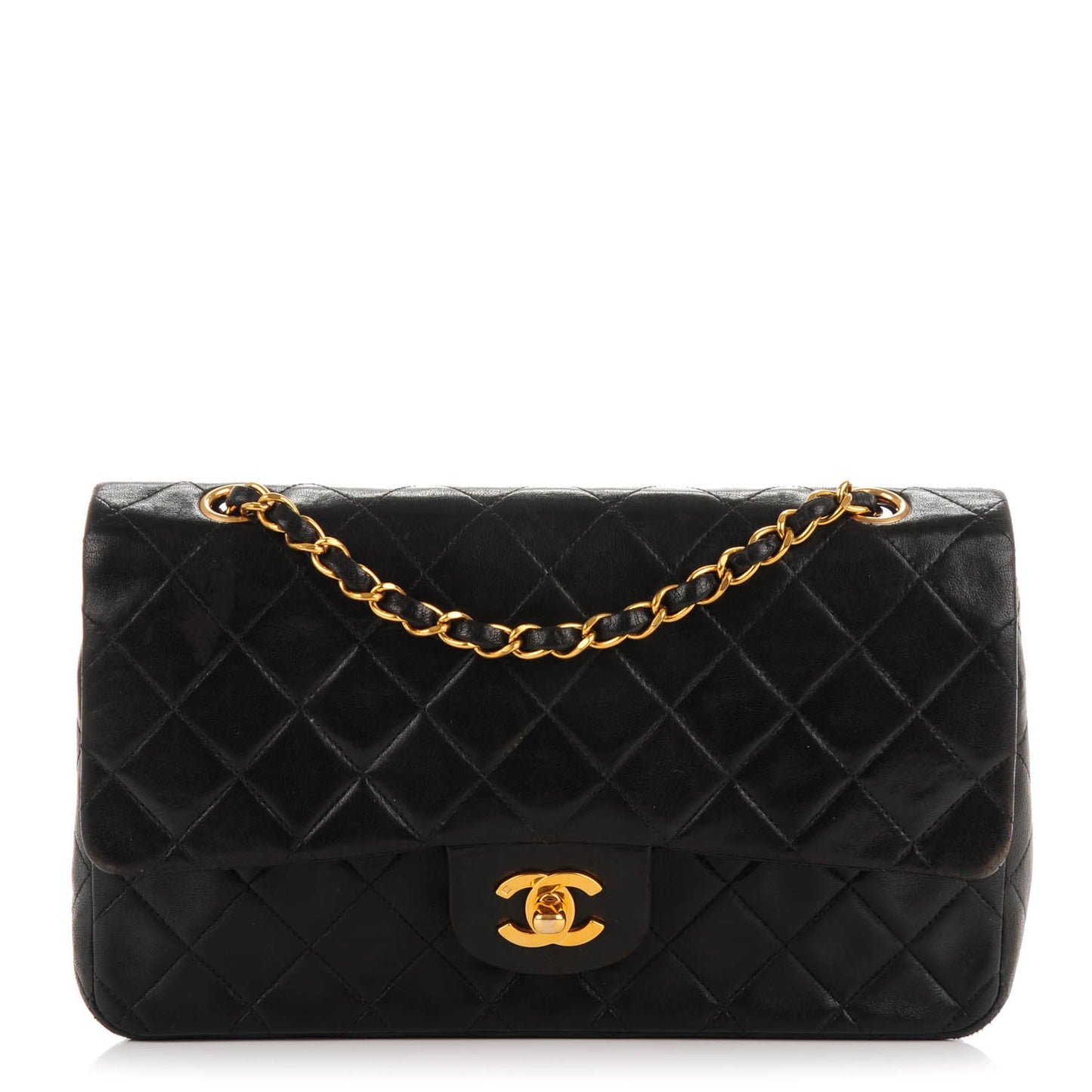 Lambskin Quilted Medium Double Flap Black