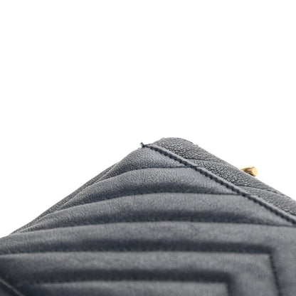 Saint Laurent Sheepskin Matelasse Chevron Monogram College Chain Wallet Deep Marine 11 of 15