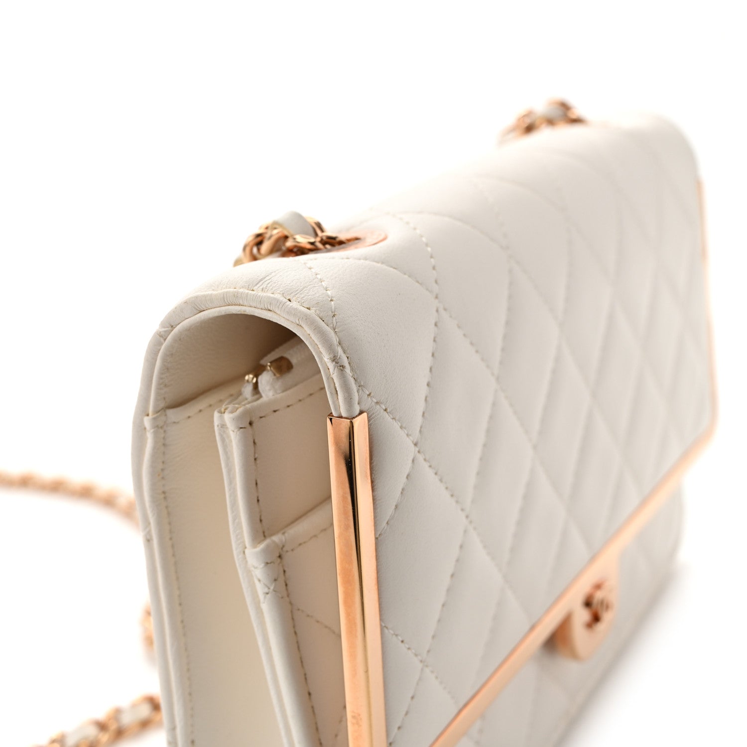 Chanel Lambskin Quilted Frame Wallet On Chain WOC White 15 of 18