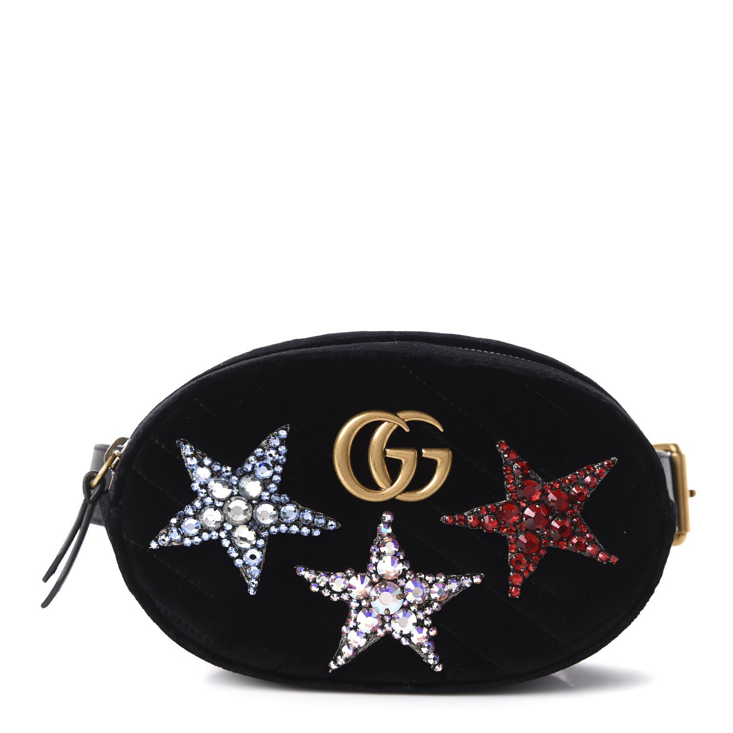 Gucci Velvet Matelasse Crystal Star GG Marmont Belt Bag 65 26 Black 1 of 10