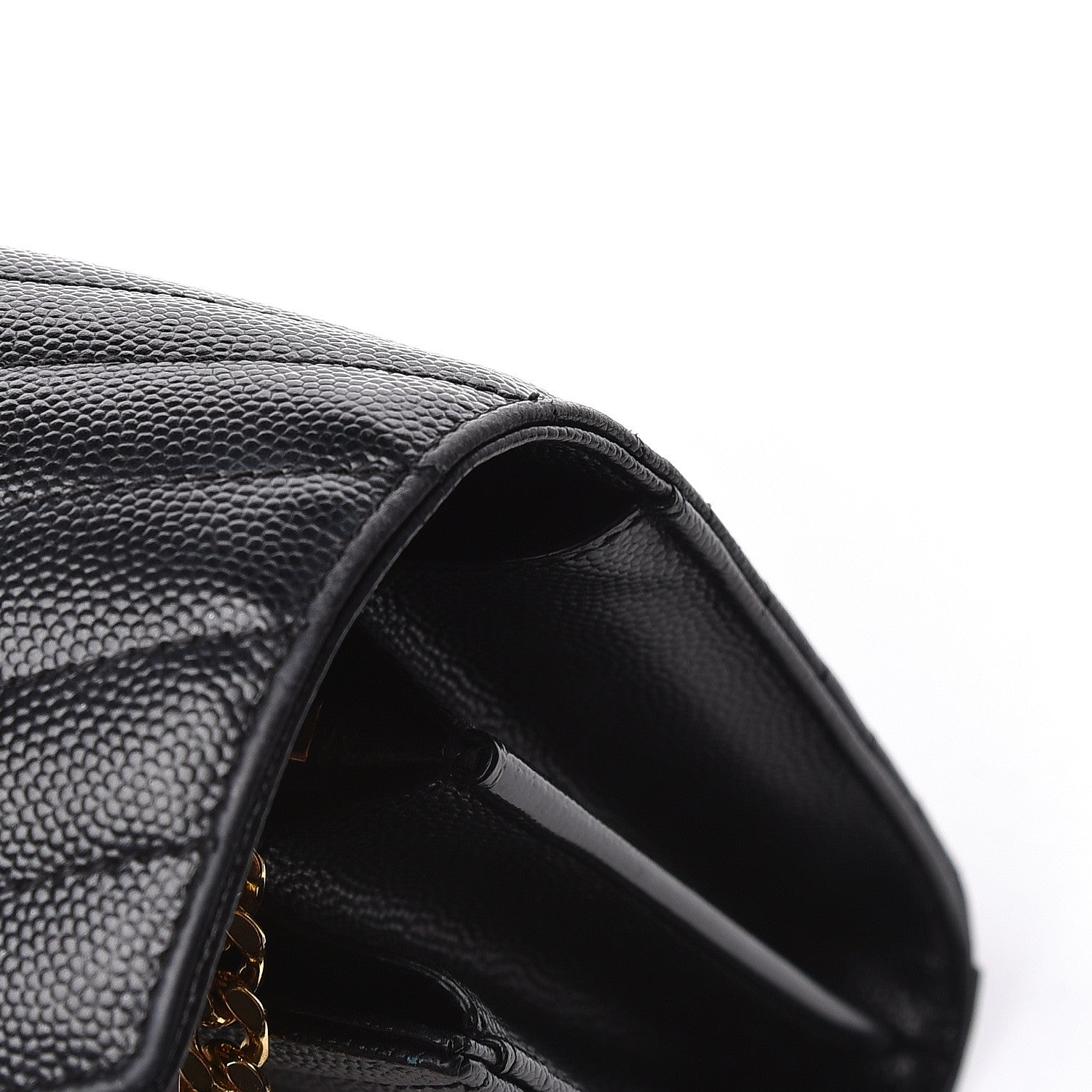 Saint Laurent Grain De Poudre Matelasse Chevron Monogram Chain Wallet Black 12 of 13