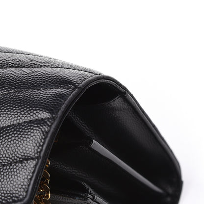 Saint Laurent Grain De Poudre Matelasse Chevron Monogram Chain Wallet Black 12 of 13