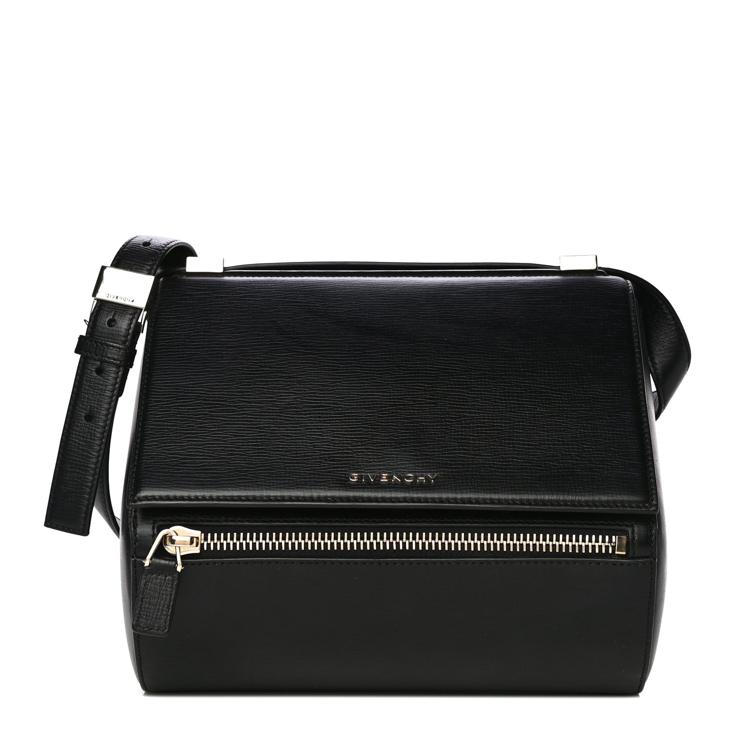 Textured Calfskin Medium Pandora Box Crossbody Bag Black