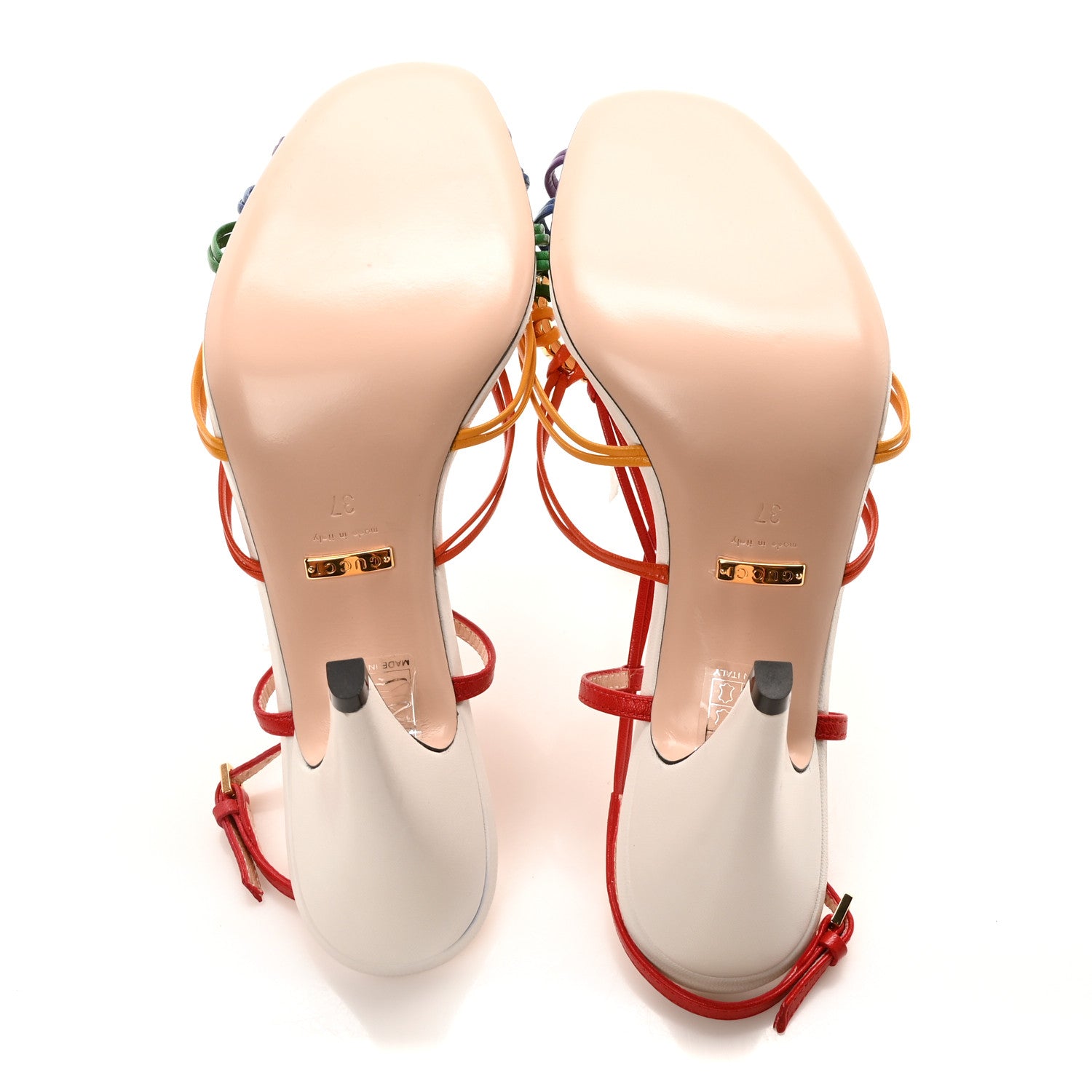 Gucci Calfskin Crystal GG Isa Ankle Strap Mid Heel Sandals 37 Multicolor 6 of 8