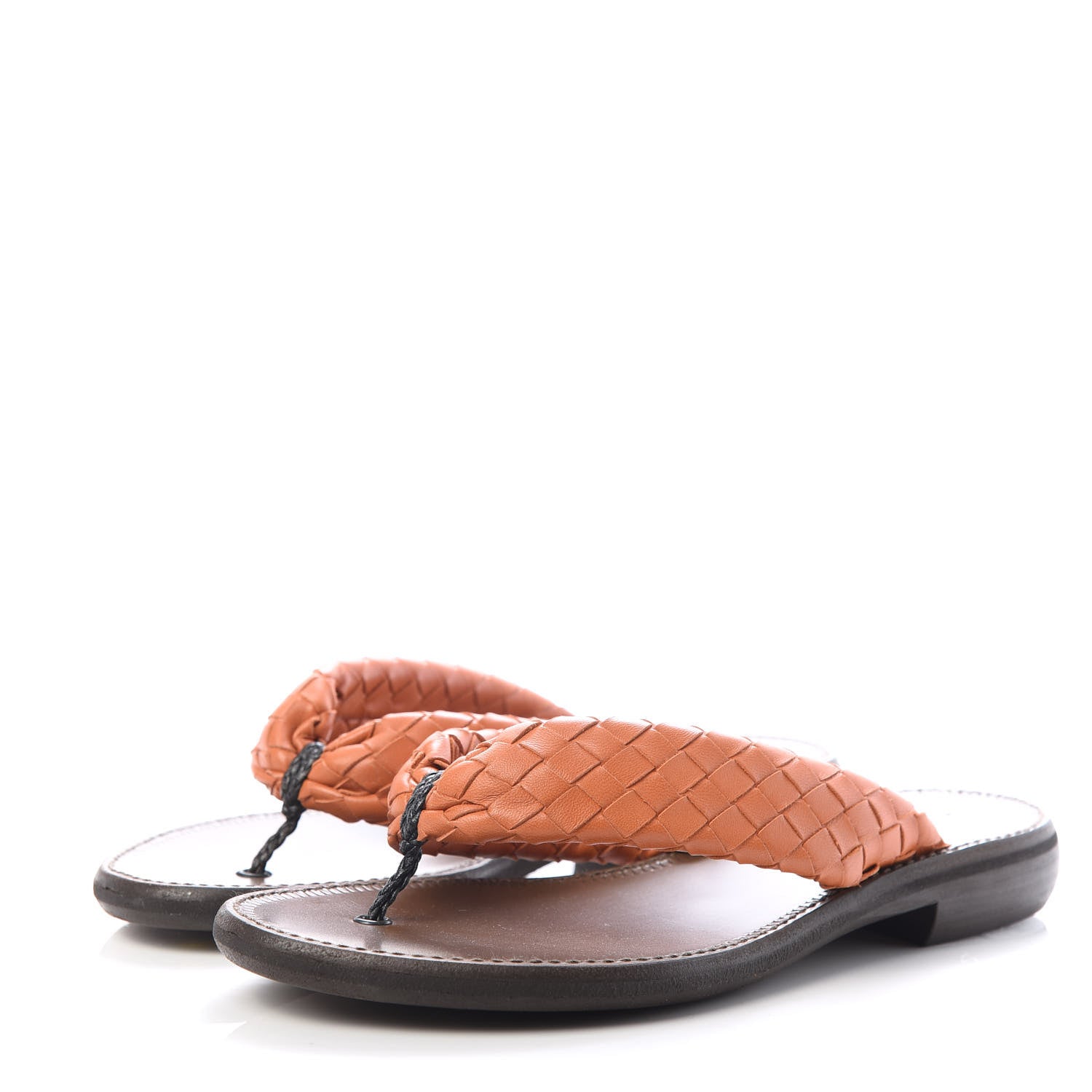 Bottega Veneta Nappa Intrecciato Thong Flat Sandals 37 Ebano Orange 3 of 10