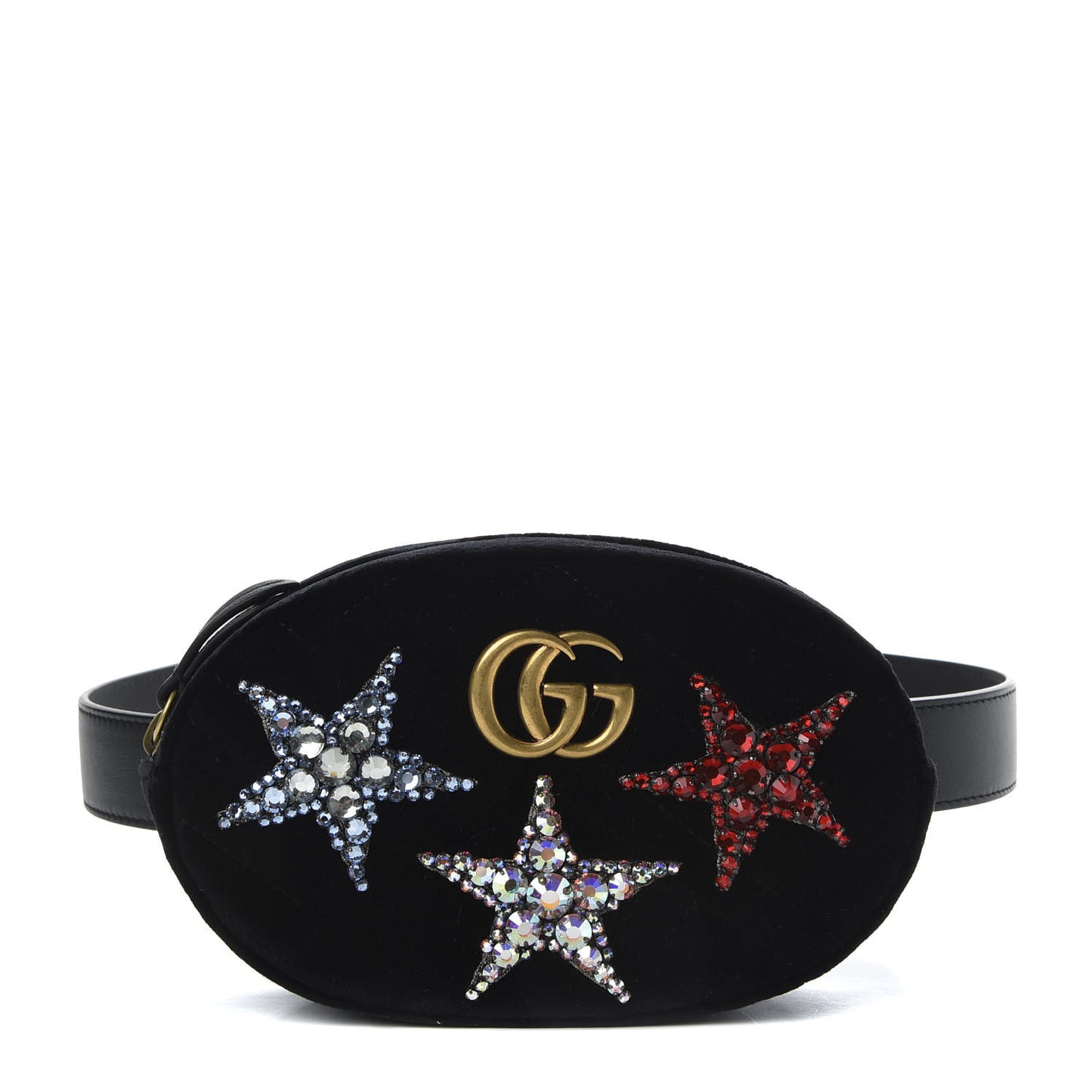 Velvet Matelasse Crystal Star GG Marmont Belt Bag 85 34 Black