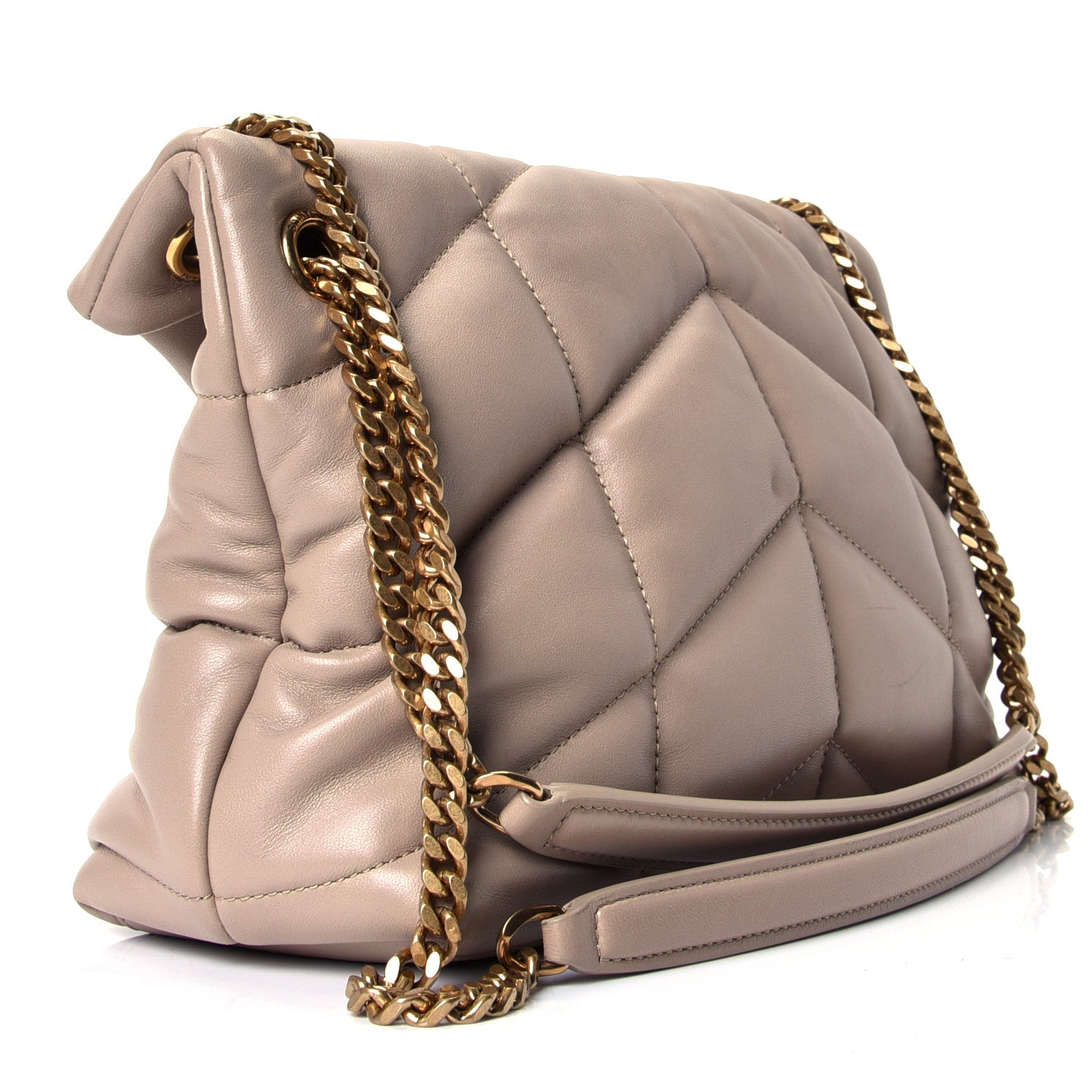 Saint Laurent Lambskin Quilted Small Loulou Puffer Monogram Chain Satchel Dark Beige 2 of 4