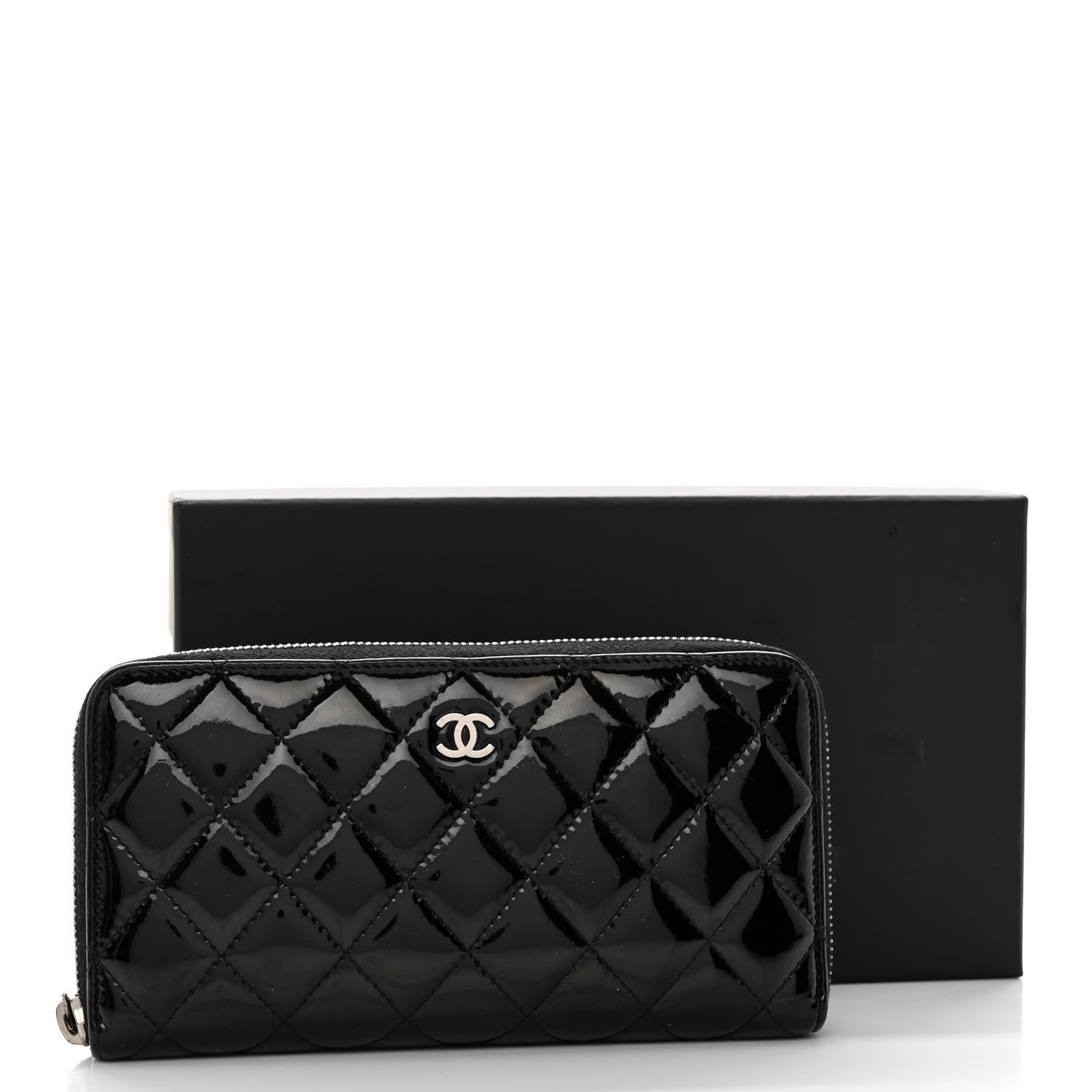 Chanel Patent Quilted Zip Around Wallet Black 9 of 9