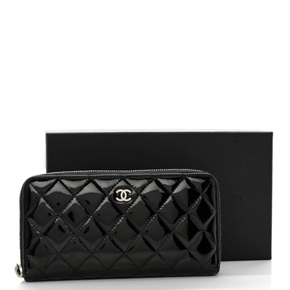 Chanel Patent Quilted Zip Around Wallet Black 9 of 9