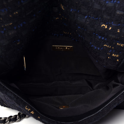 Chanel Tweed Quilted Large Chanel 19 Flap Black Navy Gold 6 of 10