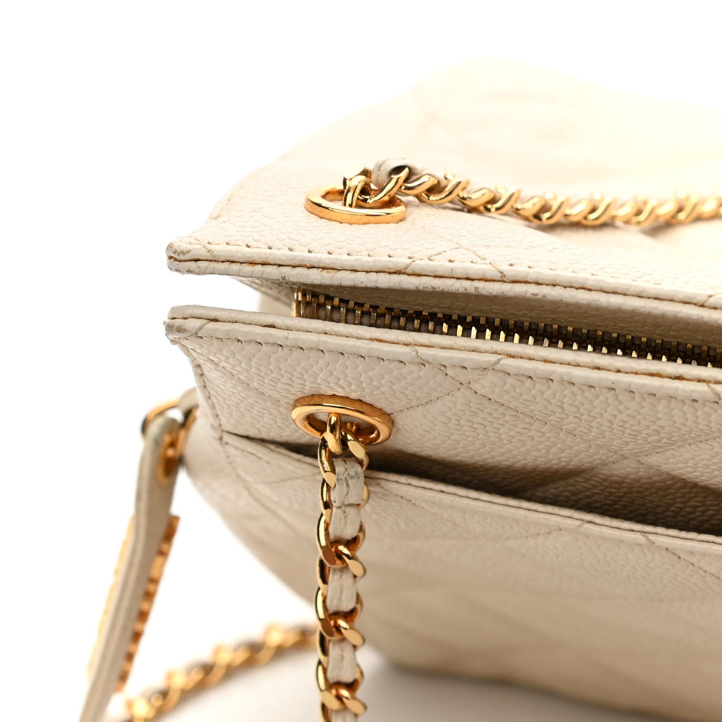 Caviar Quilted Small Chain Shoulder Bag White