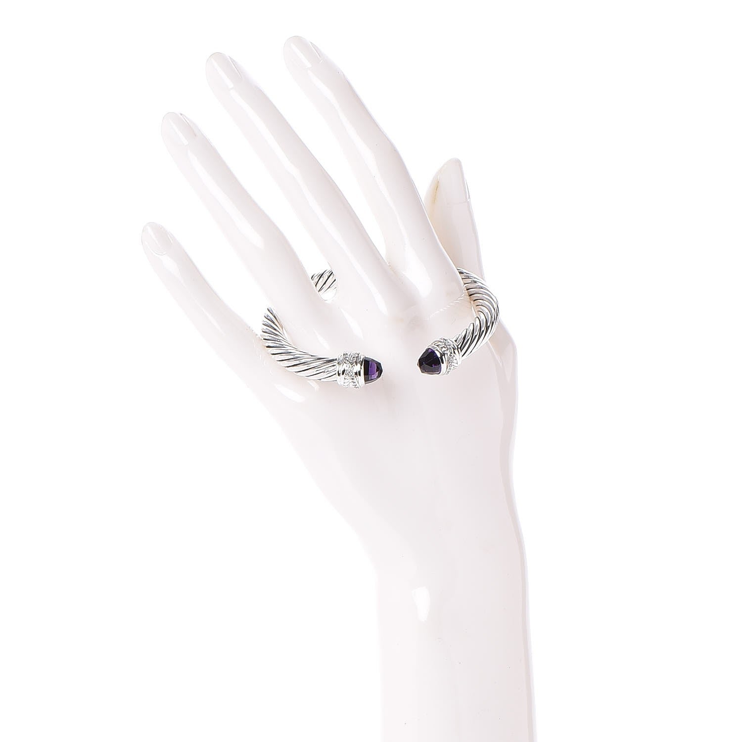 David Yurman Sterling Silver Diamond Amethyst 7mm Cable Crossover Bracelet 2 of 4