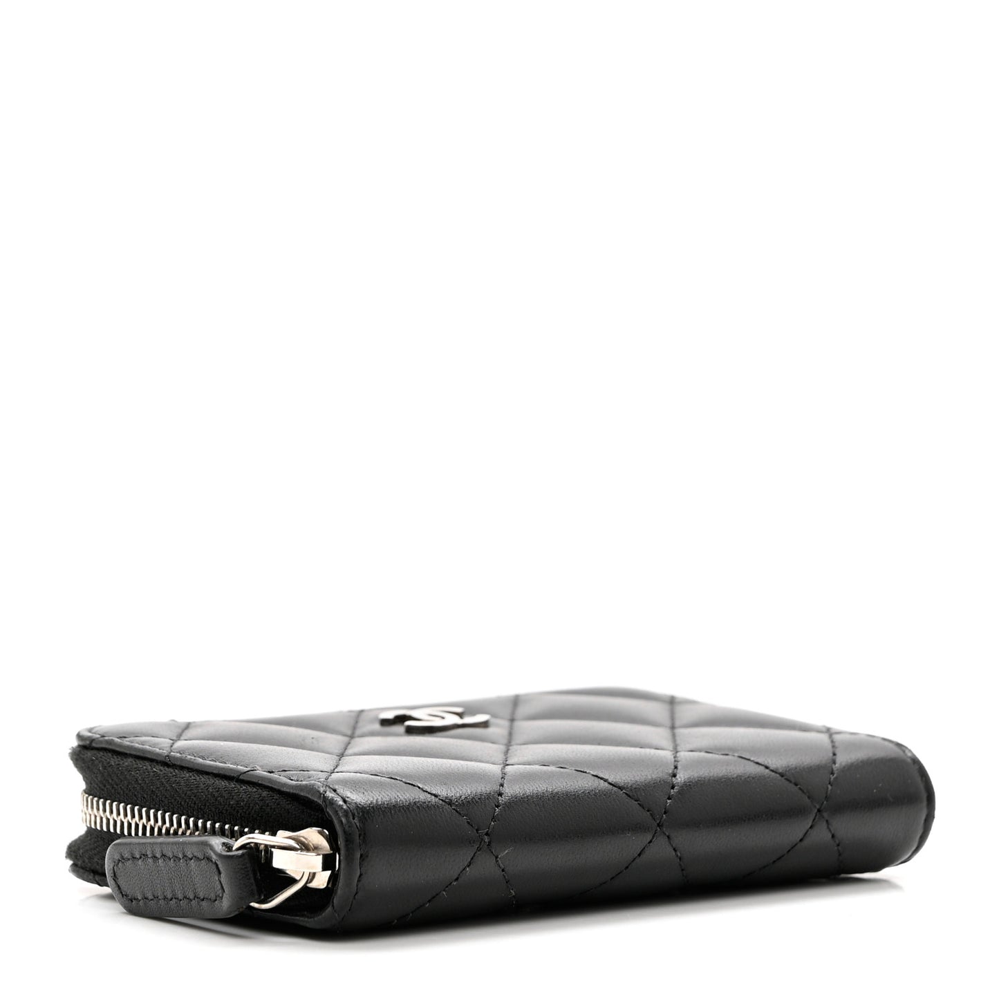 Lambskin Quilted Zip Coin Purse Black