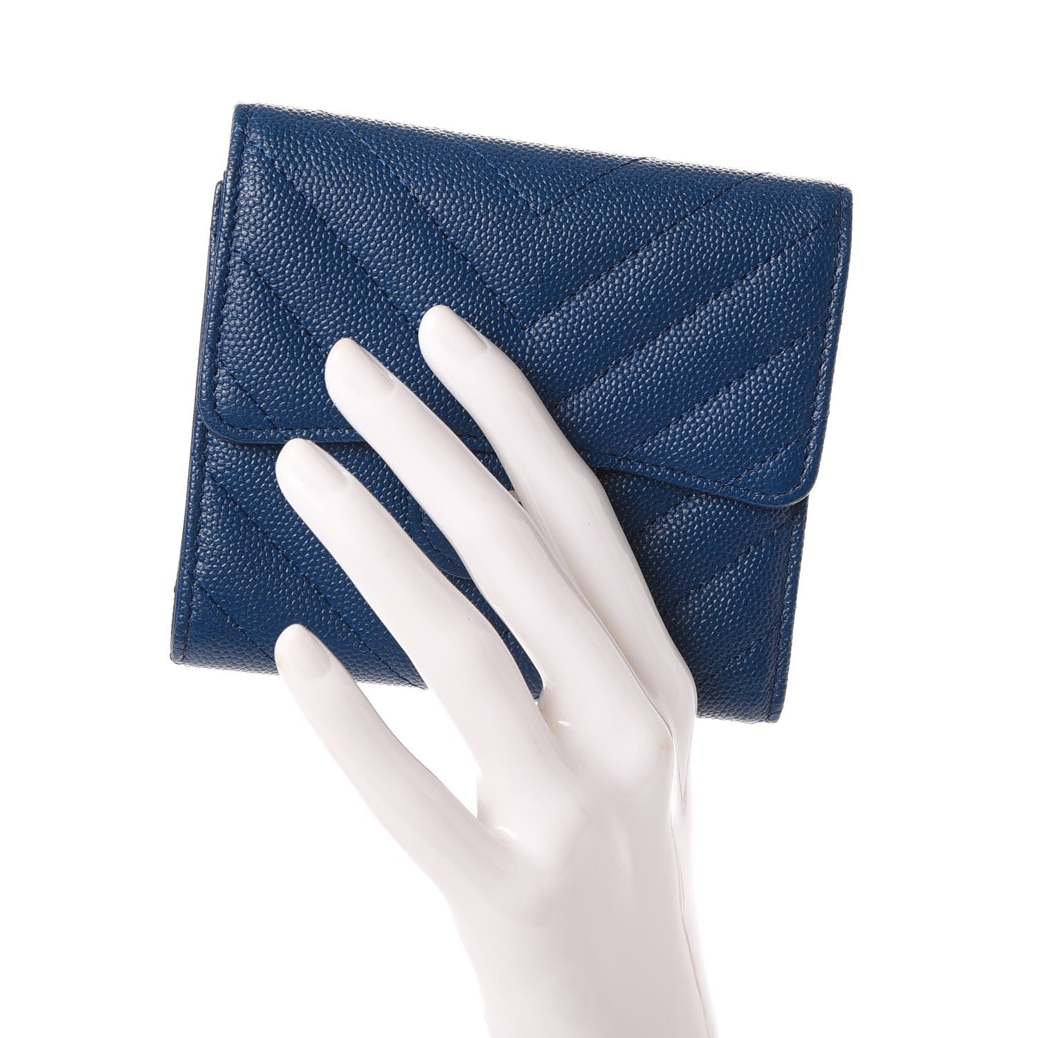 Chanel Caviar Chevron Quilted Compact Flap Wallet Navy 2 of 9