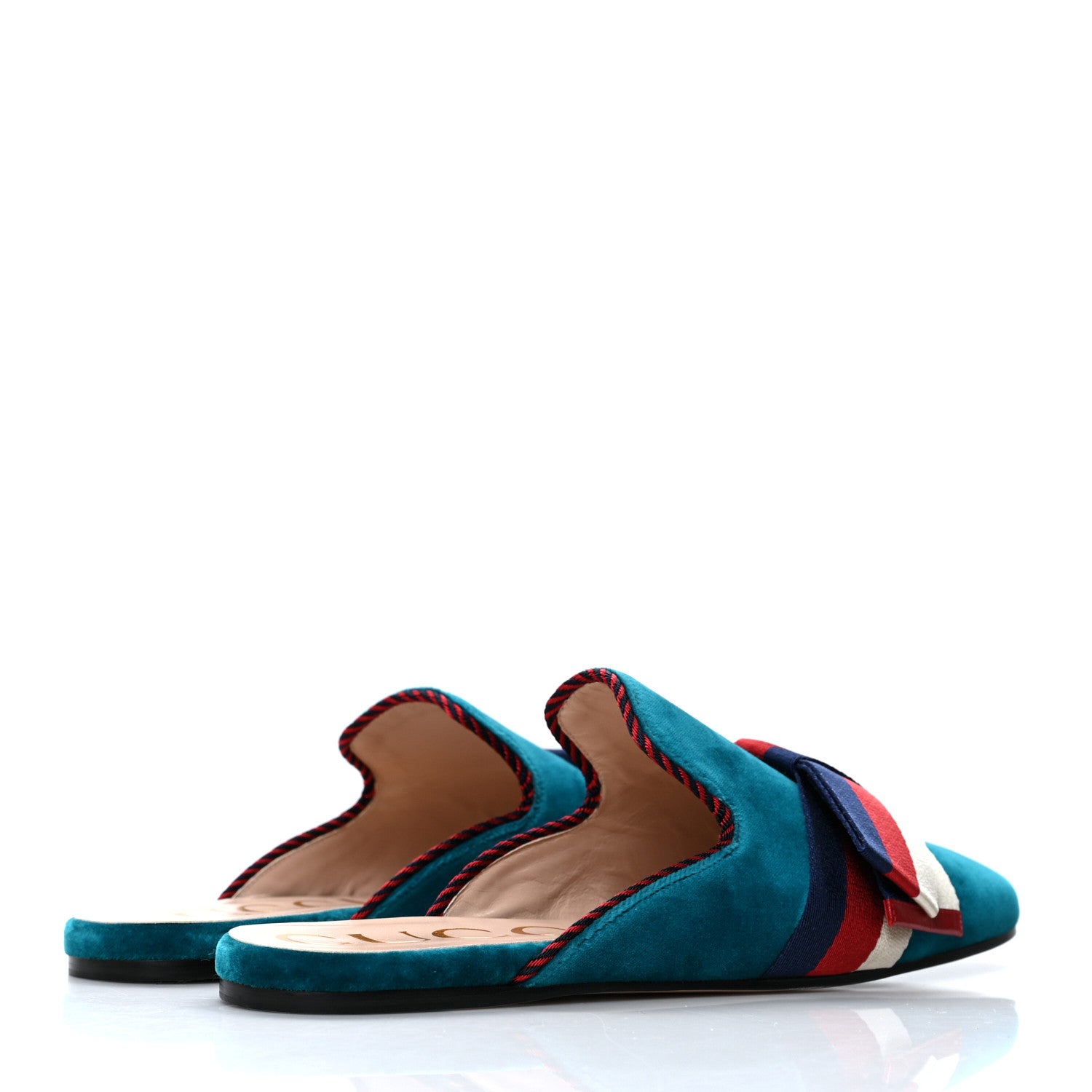 Gucci Softy Velvet Sylvie Bow Slippers 39 Pavone 4 of 7