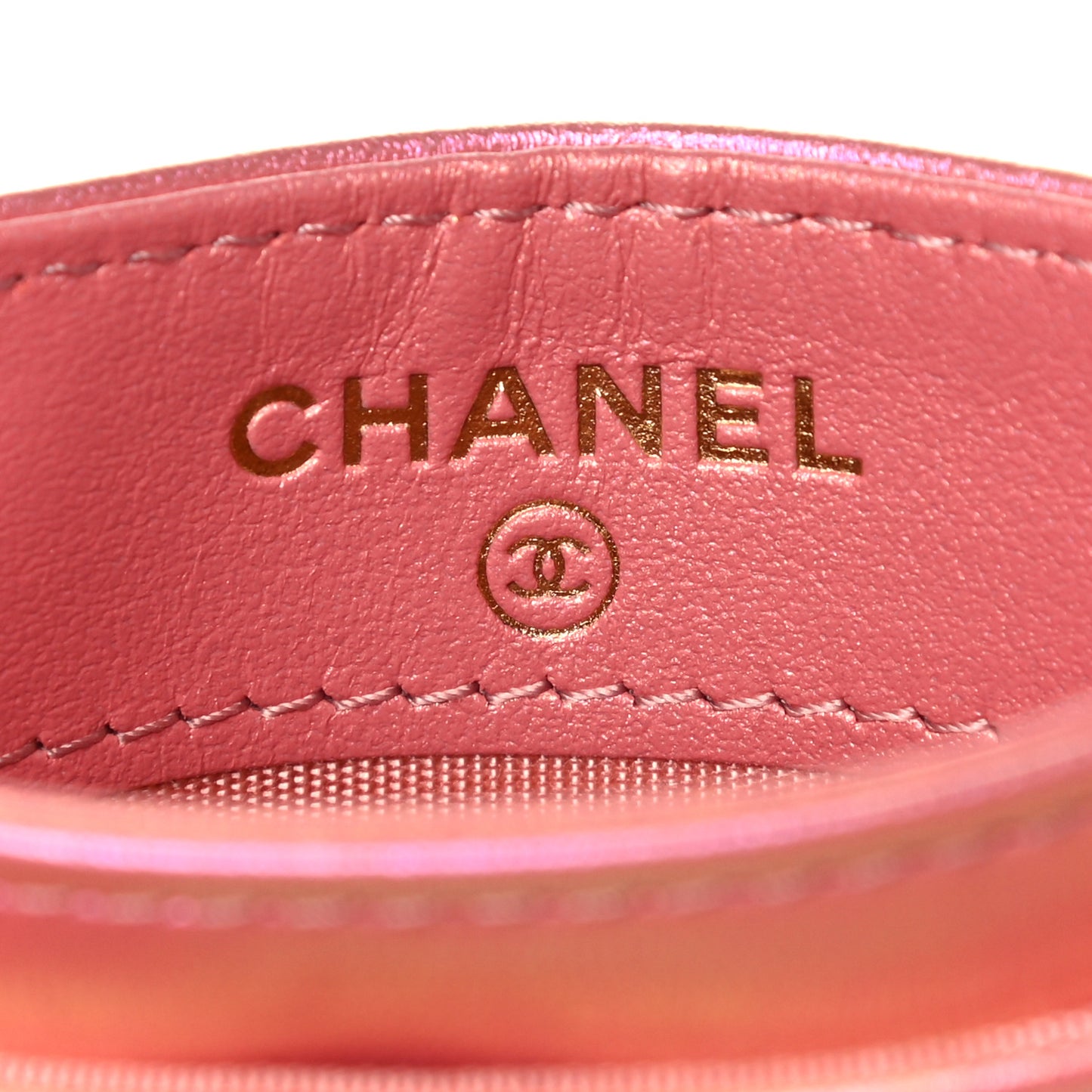 Iridescent Calfskin Quilted Chanel 19 Card Holder Pink