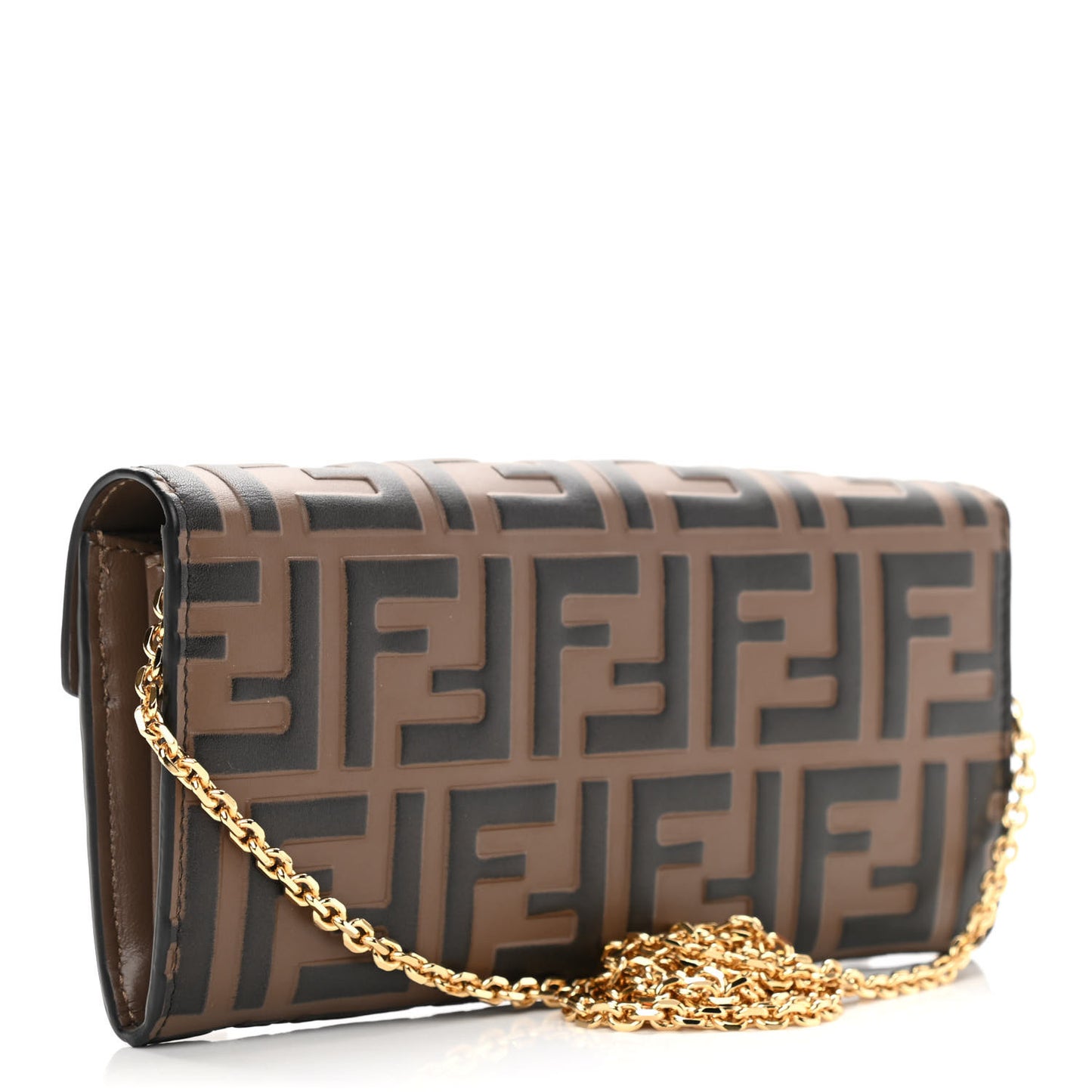 Vitello Soft F is Fendi Bi-Color FF 1974 Embossed Continental Envelope Wallet On Chain Maya Black