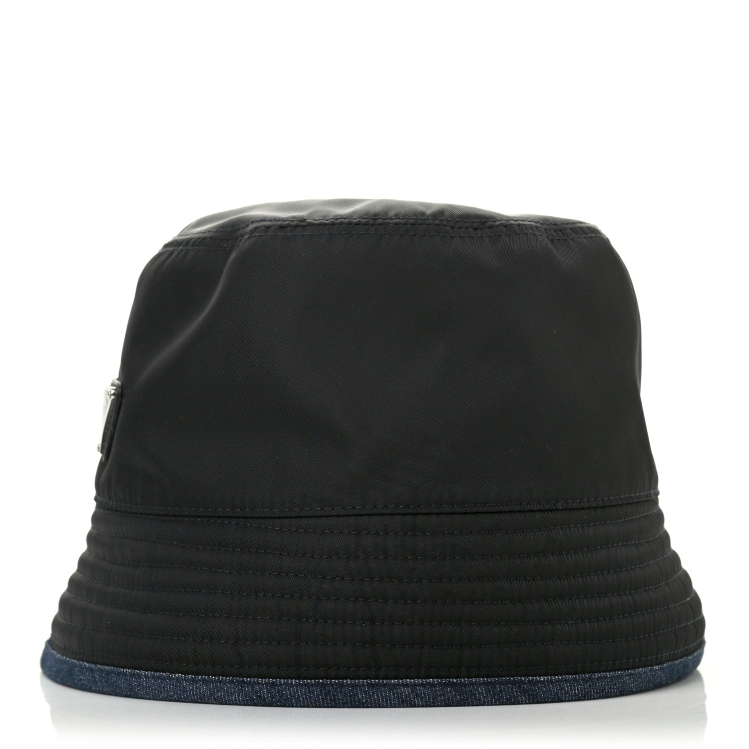 Prada Nylon Denim Metal Triangle Logo Bucket Hat M Black 4 of 9