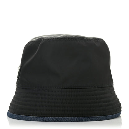 Prada Nylon Denim Metal Triangle Logo Bucket Hat M Black 4 of 9