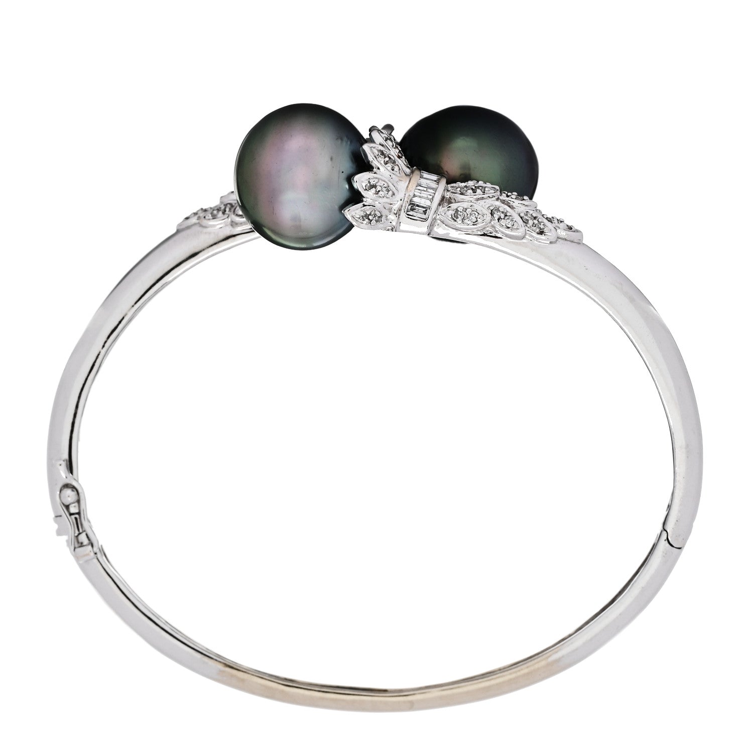 Parker & West by FASHIONPHILE 14K White Gold Diamond Black Cultured Pearl .64ct Bypass Bracelet 4 of 8