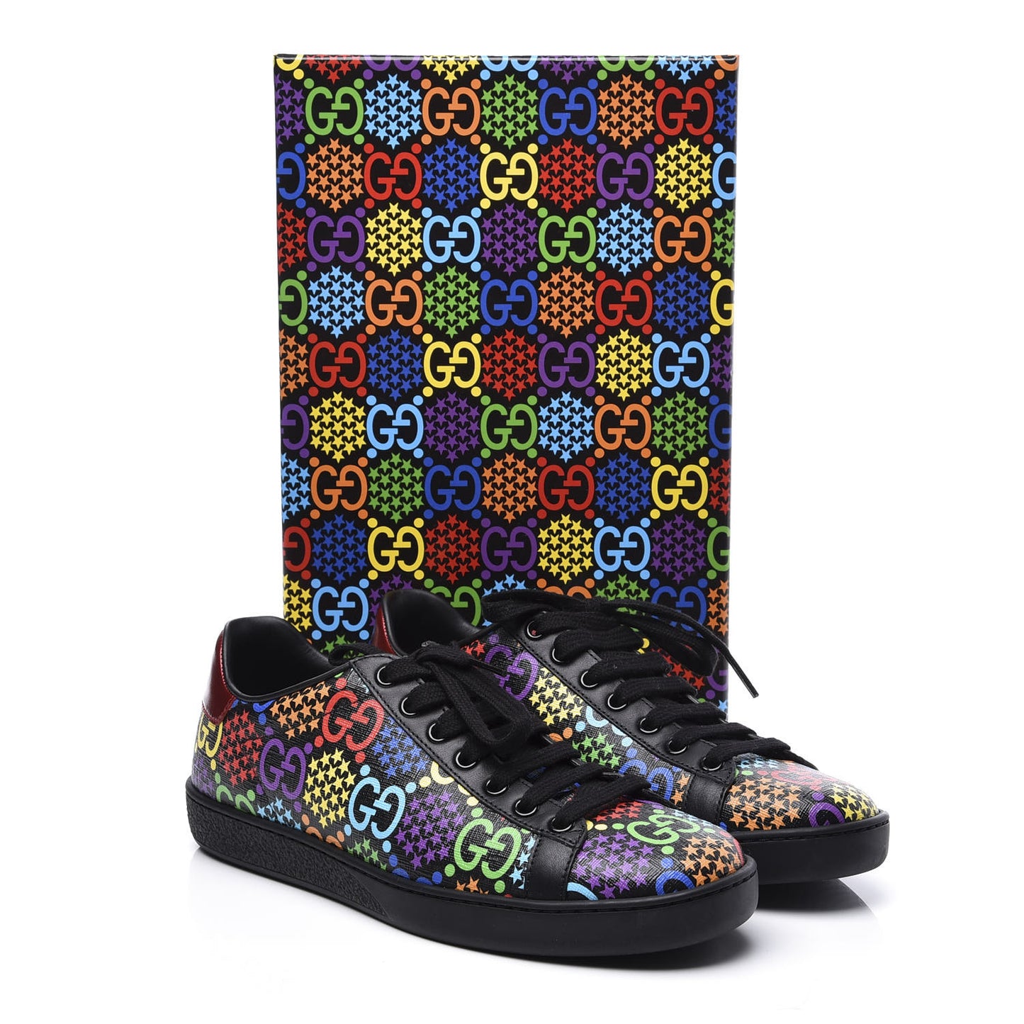 GG Supreme Monogram Psychedelic Womens Ace Sneakers 37 Black Multicolor