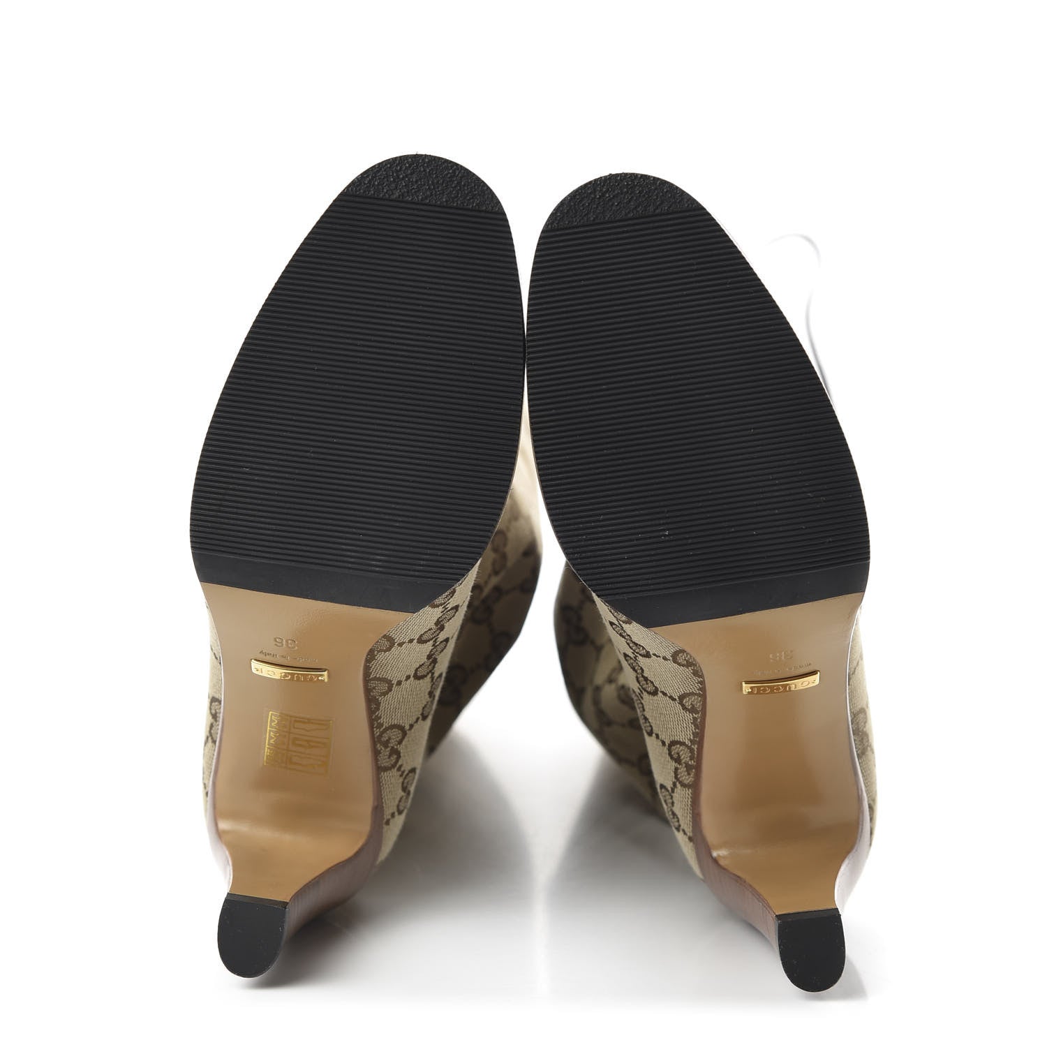 Gucci Monogram Lisa Mid Heel Boots 36 Beige Ebony 5 of 6