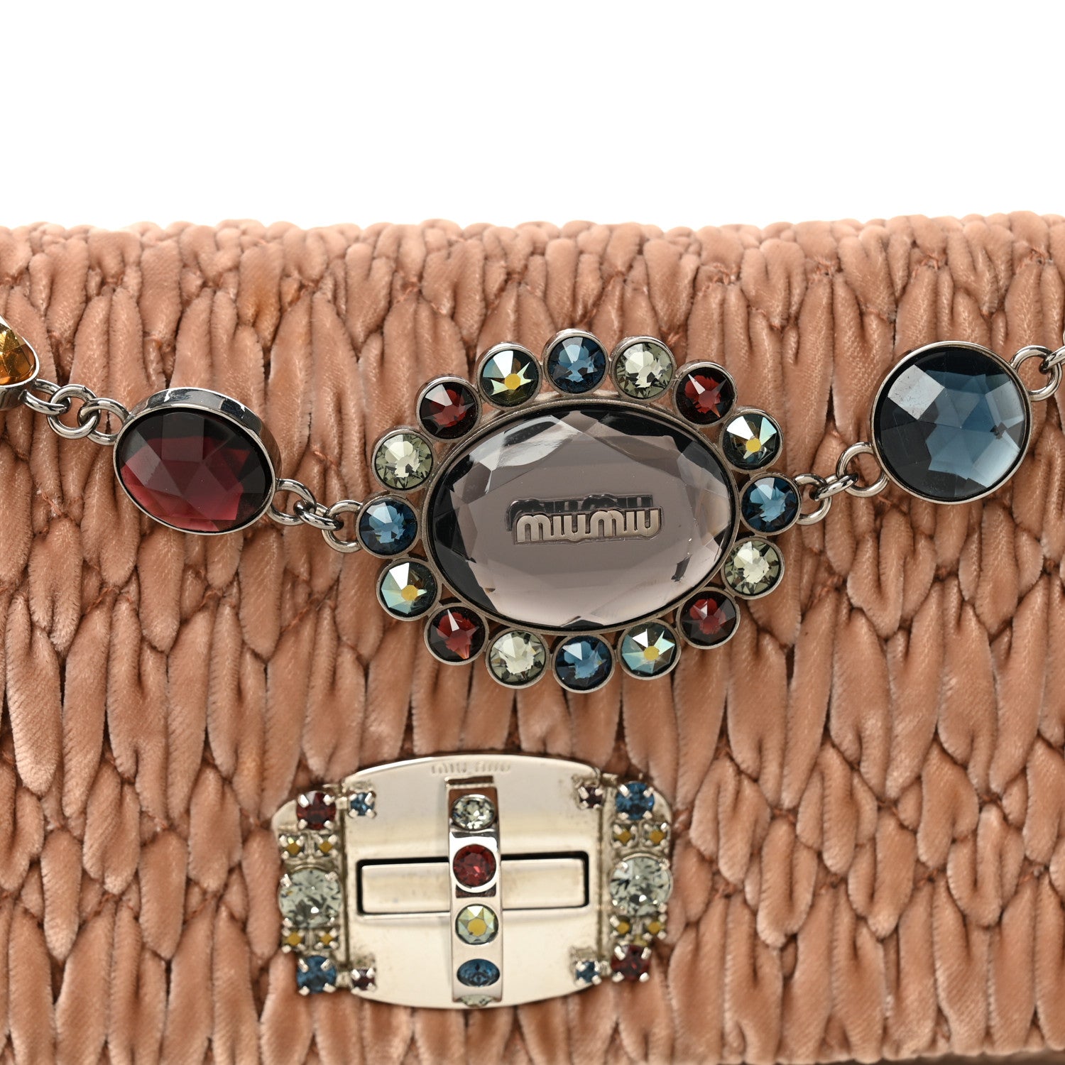 Miu Miu Velvet Matelasse Crystal Chain Shoulder Bag Cammeo 8 of 12