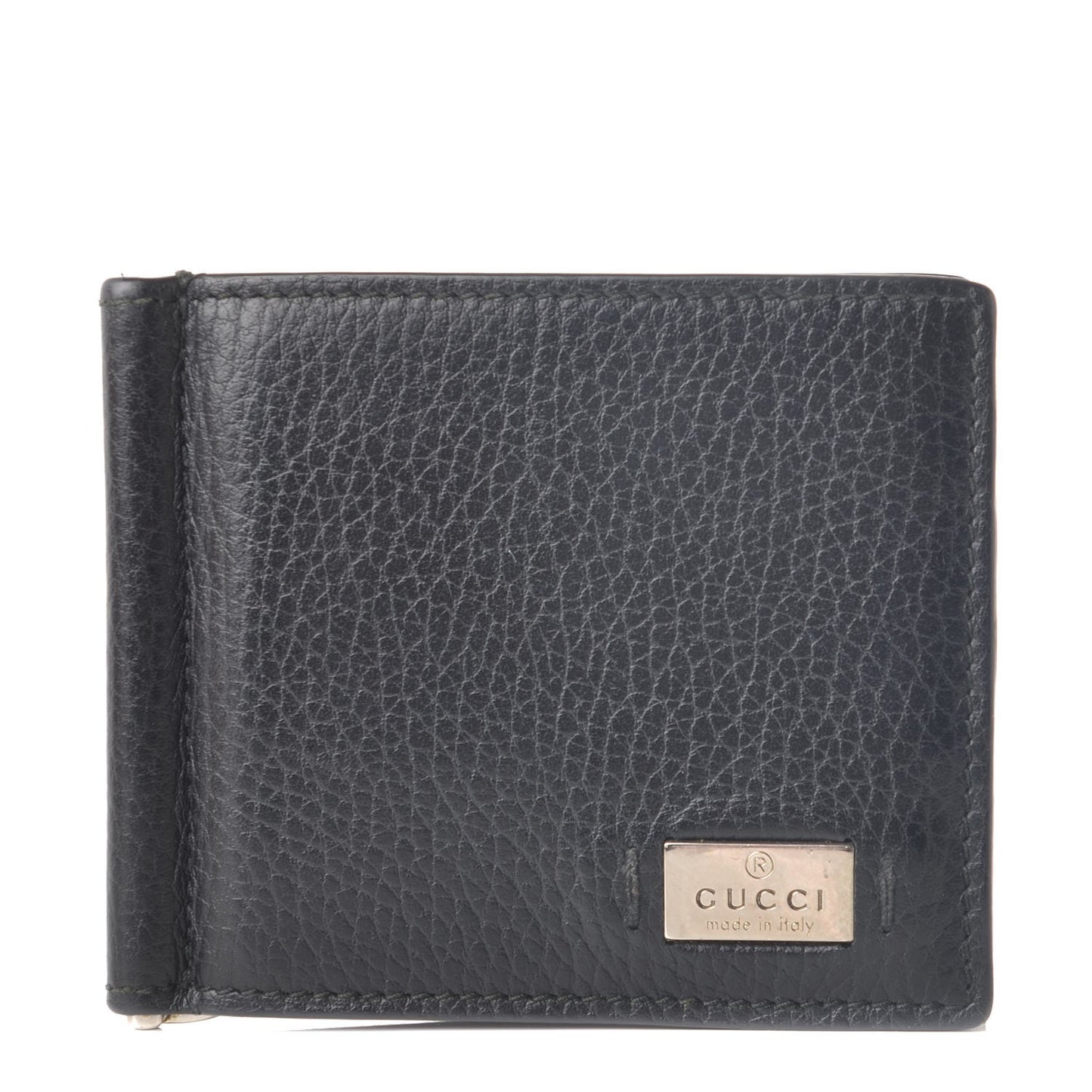 Calfskin Mens Money Clip Bi-Fold Wallet Black