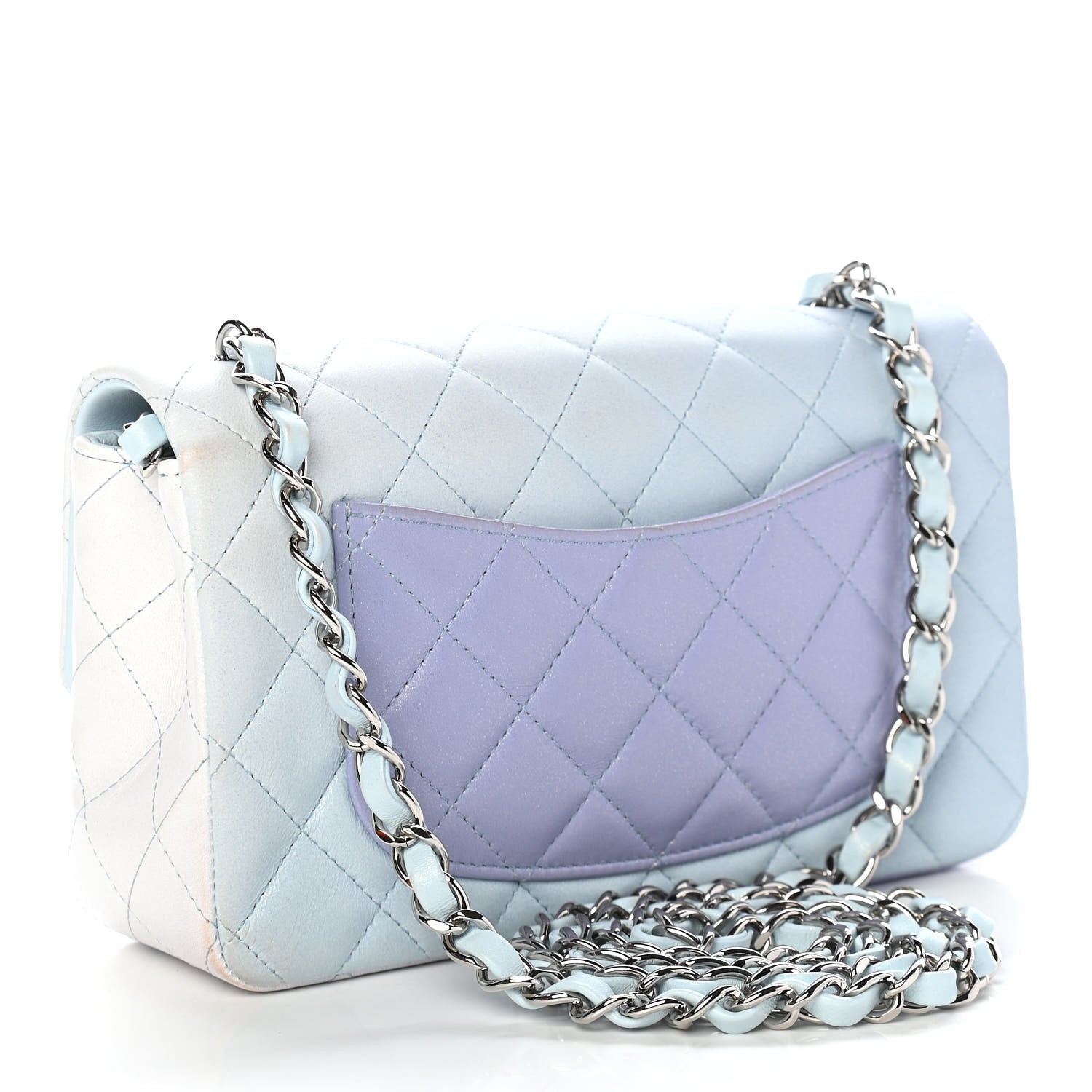 Chanel Perforated Lambskin Quilted Mini Rectangular Flap Light Blue Light Purple White 2 of 8