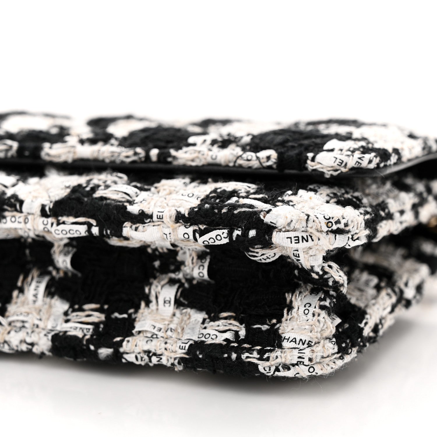 Chanel Tweed Quilted Wallet On Chain WOC Black Ecru White 11 of 12
