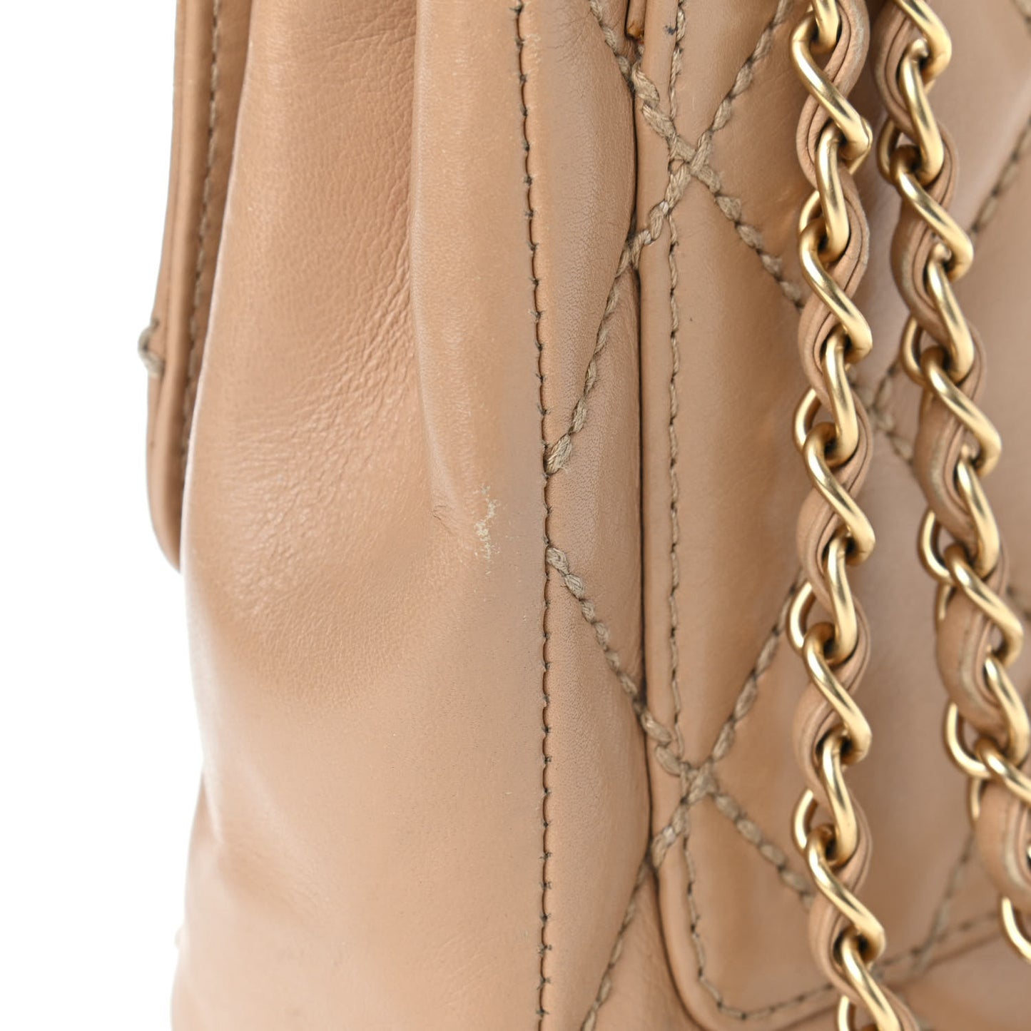 Calfskin Quilted Medium Wild Stitch Flap Beige