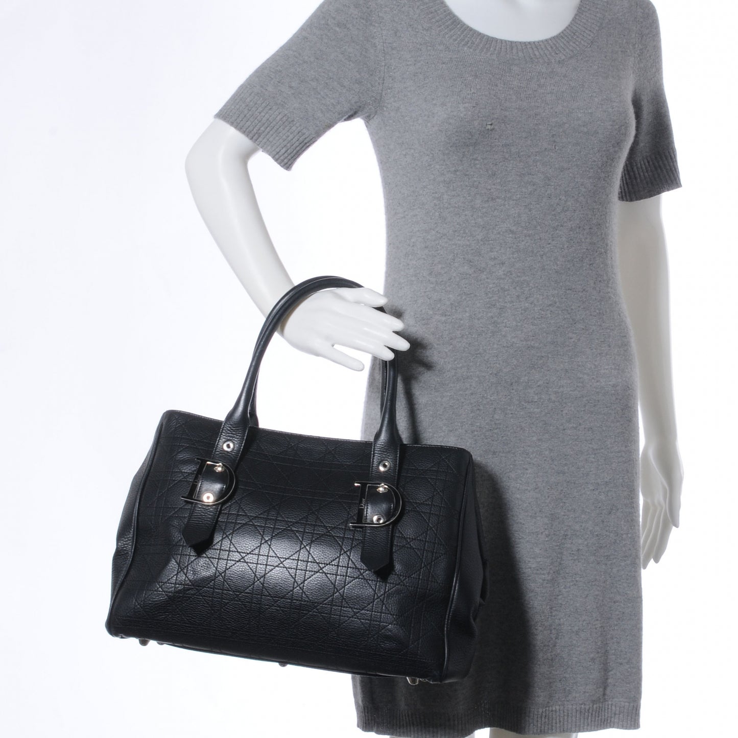 Leather Cannage Stitched Tote Black