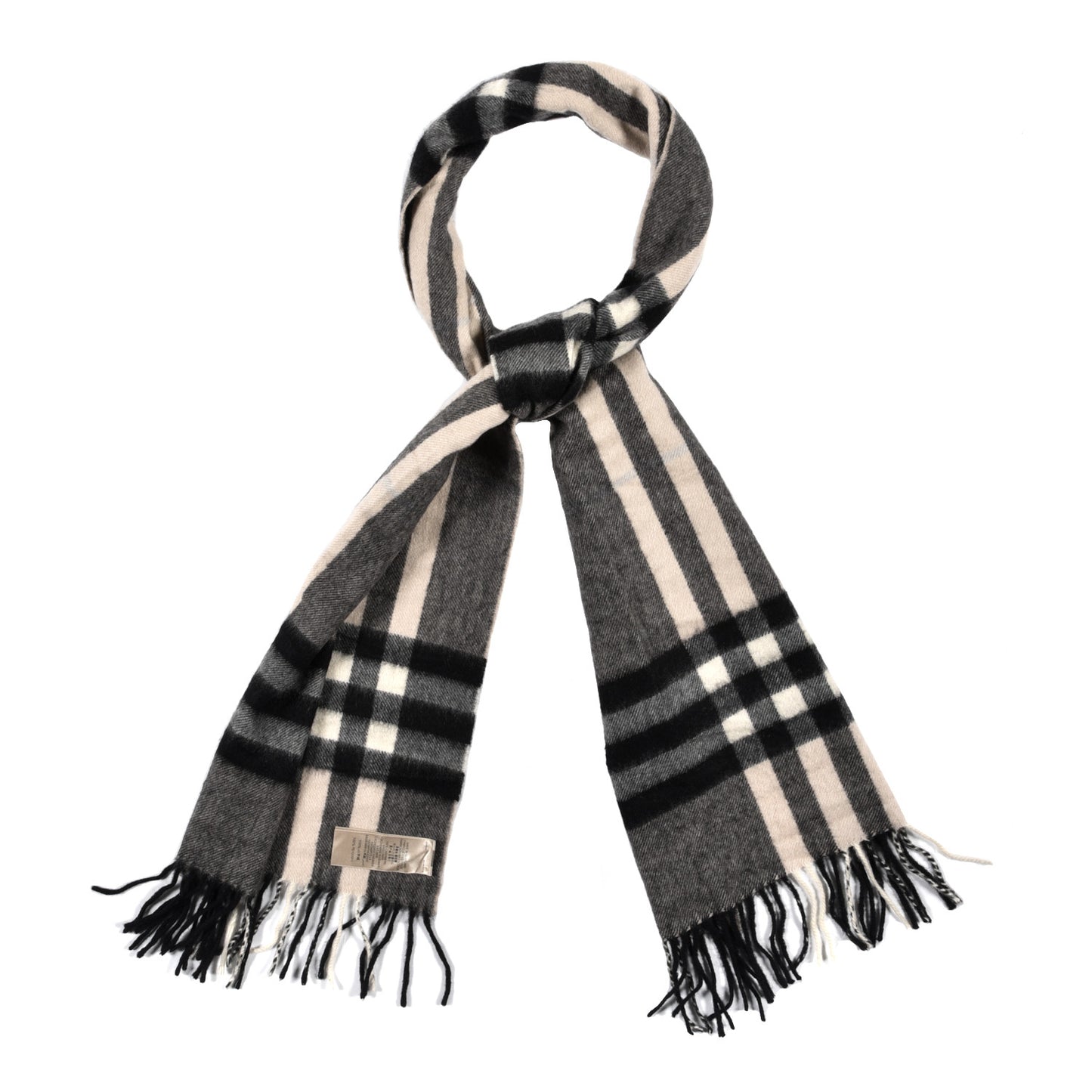 Cashmere Giant Check Fringe Scarf Brown Multicolor