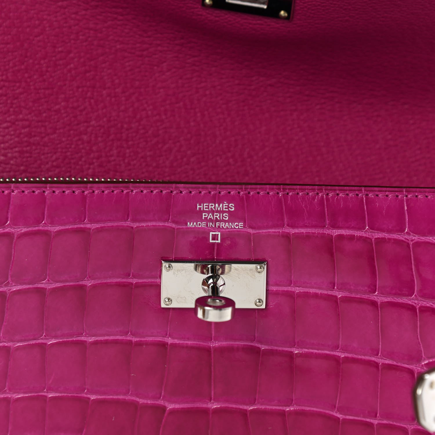 Hermes Shiny Alligator Kelly Longue Wallet Rose Scheherazade 6 of 9