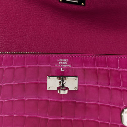 Hermes Shiny Alligator Kelly Longue Wallet Rose Scheherazade 6 of 9