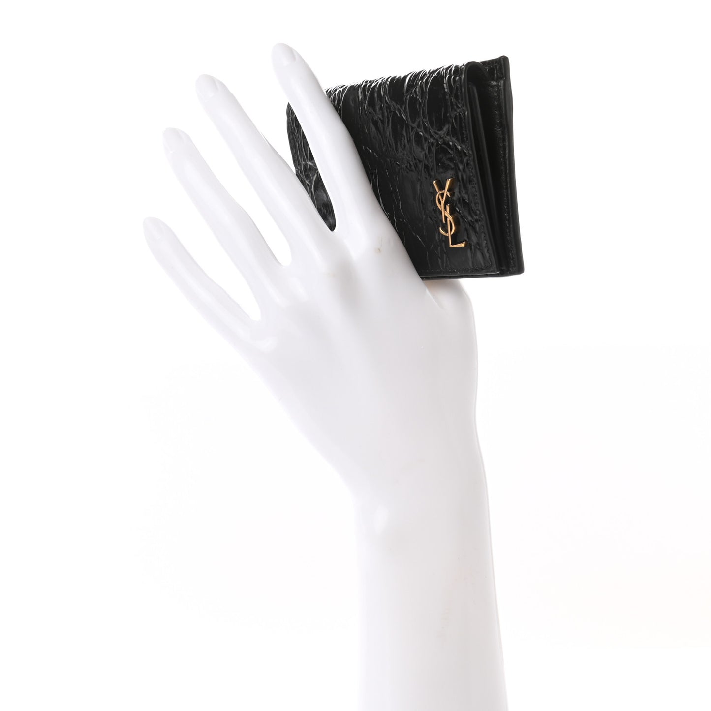 Calfskin Crocodile Embossed Monogram Coin Pouch Black