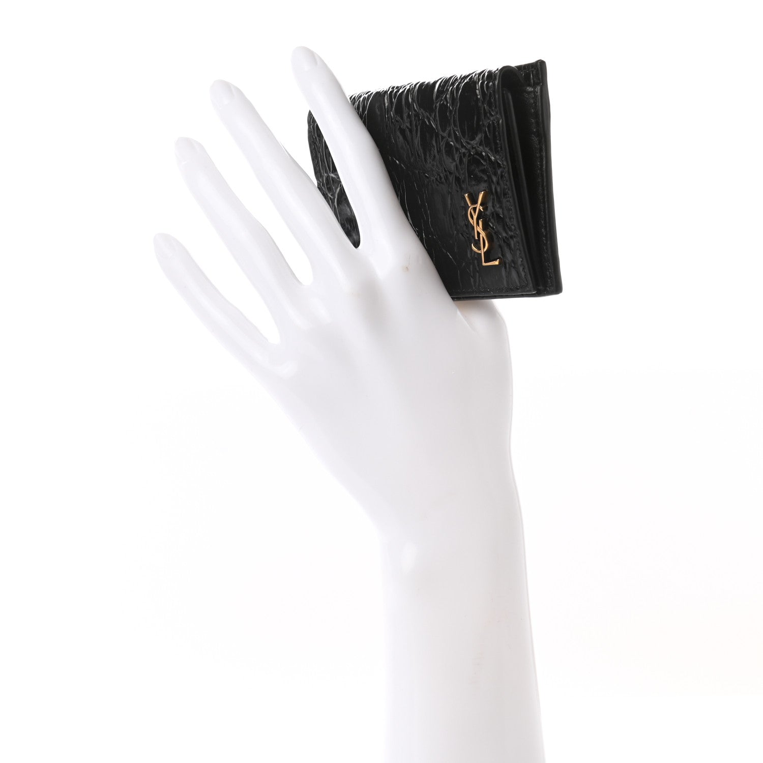 Saint Laurent Calfskin Crocodile Embossed Monogram Coin Pouch Black 2 of 6