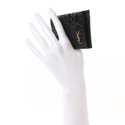 Saint Laurent Calfskin Crocodile Embossed Monogram Coin Pouch Black 2 of 6