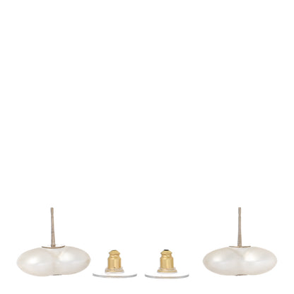 Chanel Pearl Crystal CC Heart Earrings Gold 3 of 5